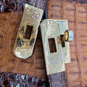 JRA | Crocodile Kelly-Style Handbag | Two-Tone Brown | Gold Hardware