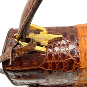 JRA | Crocodile Kelly-Style Handbag | Two-Tone Brown | Gold Hardware