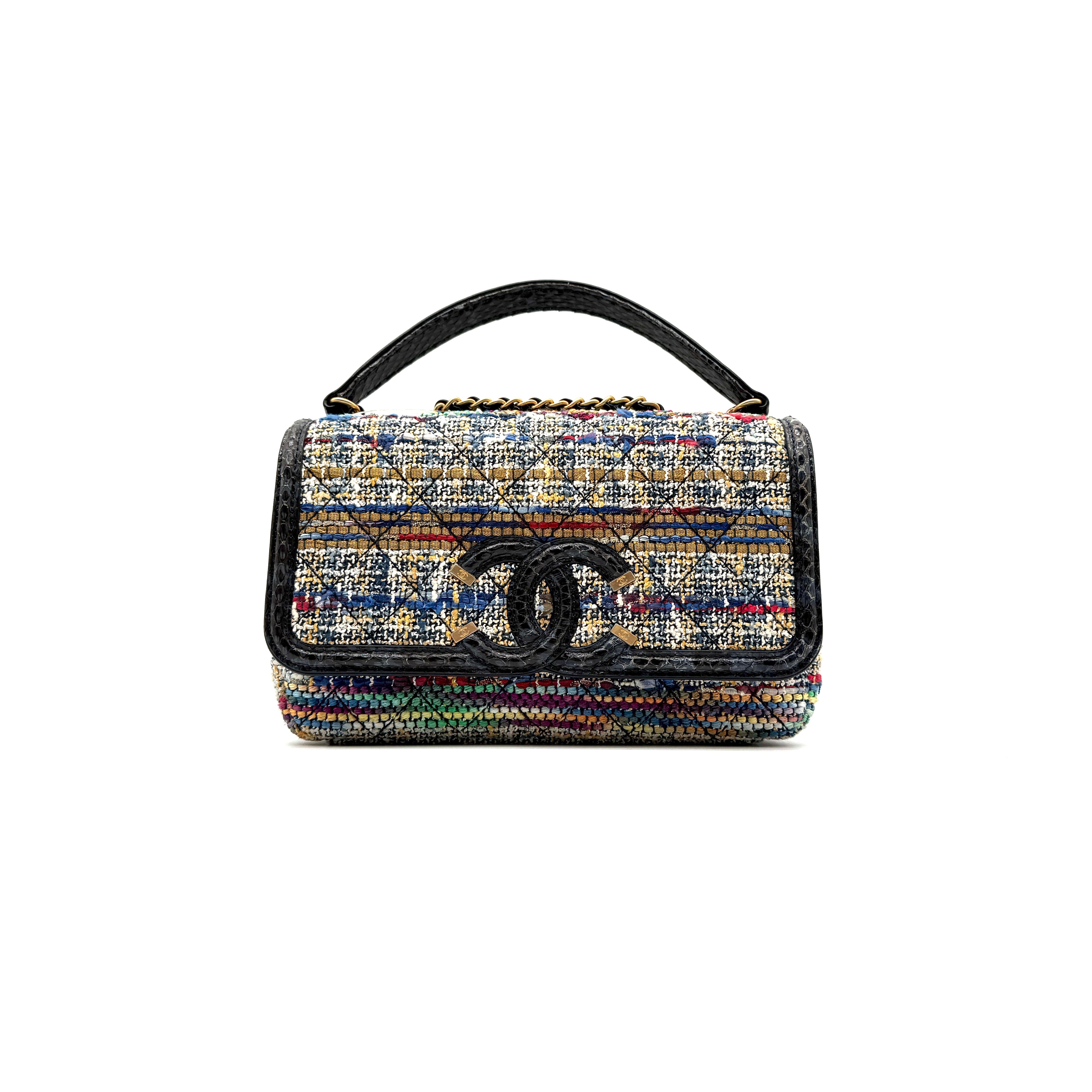 Chanel | Tweed & Python-Trim Flap Bag | Top Handle | Gold-Tone