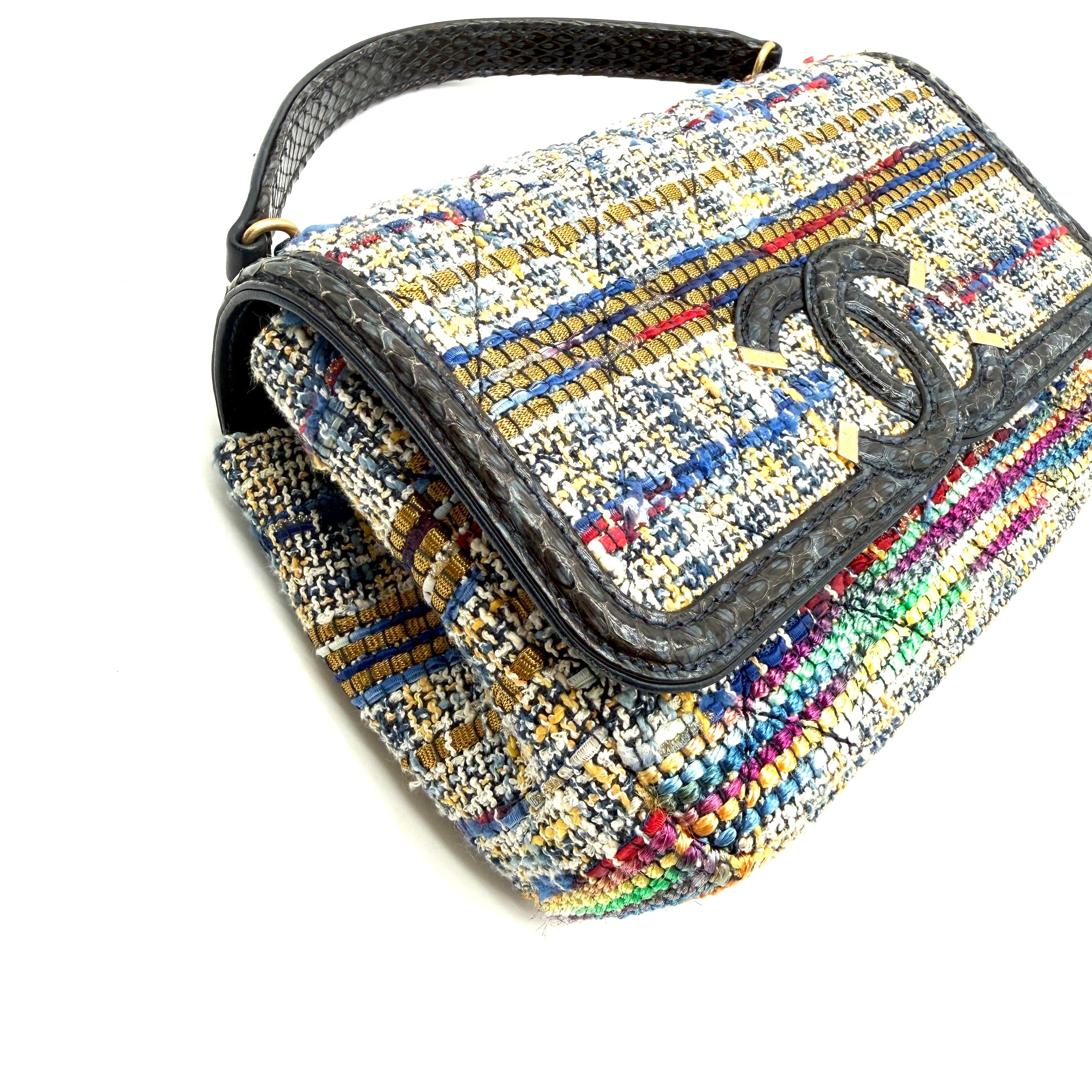 Chanel | Tweed & Python-Trim Flap Bag | Top Handle | Gold-Tone