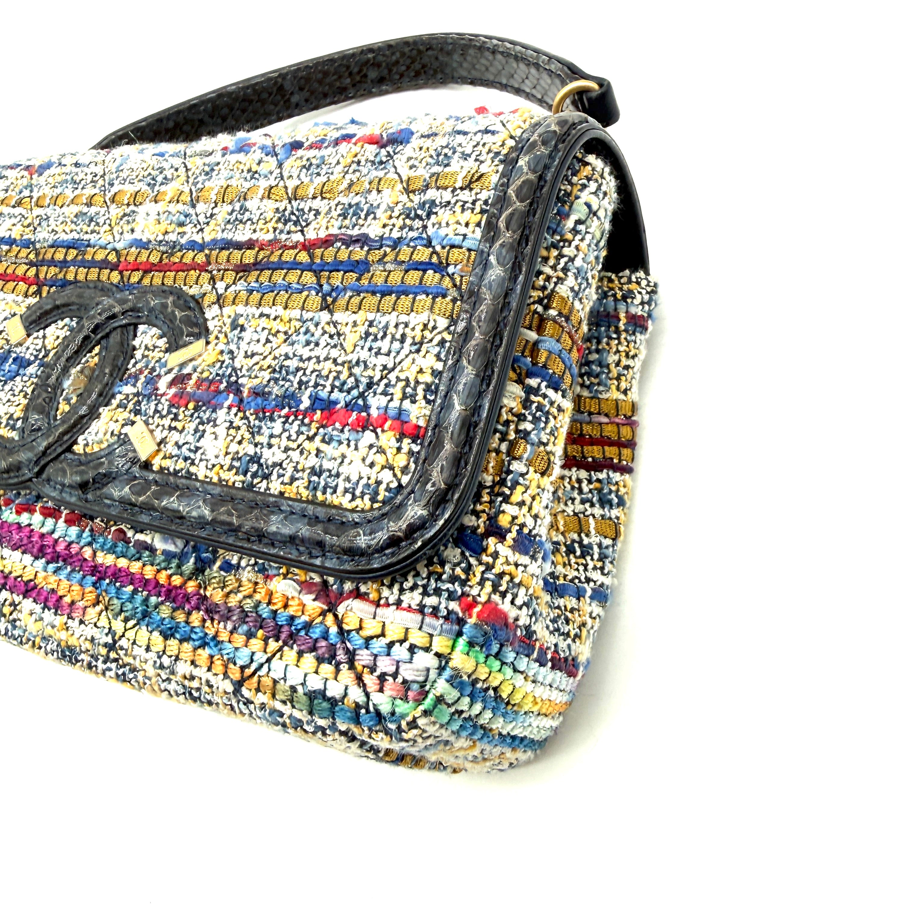 Chanel | Tweed & Python-Trim Flap Bag | Top Handle | Gold-Tone