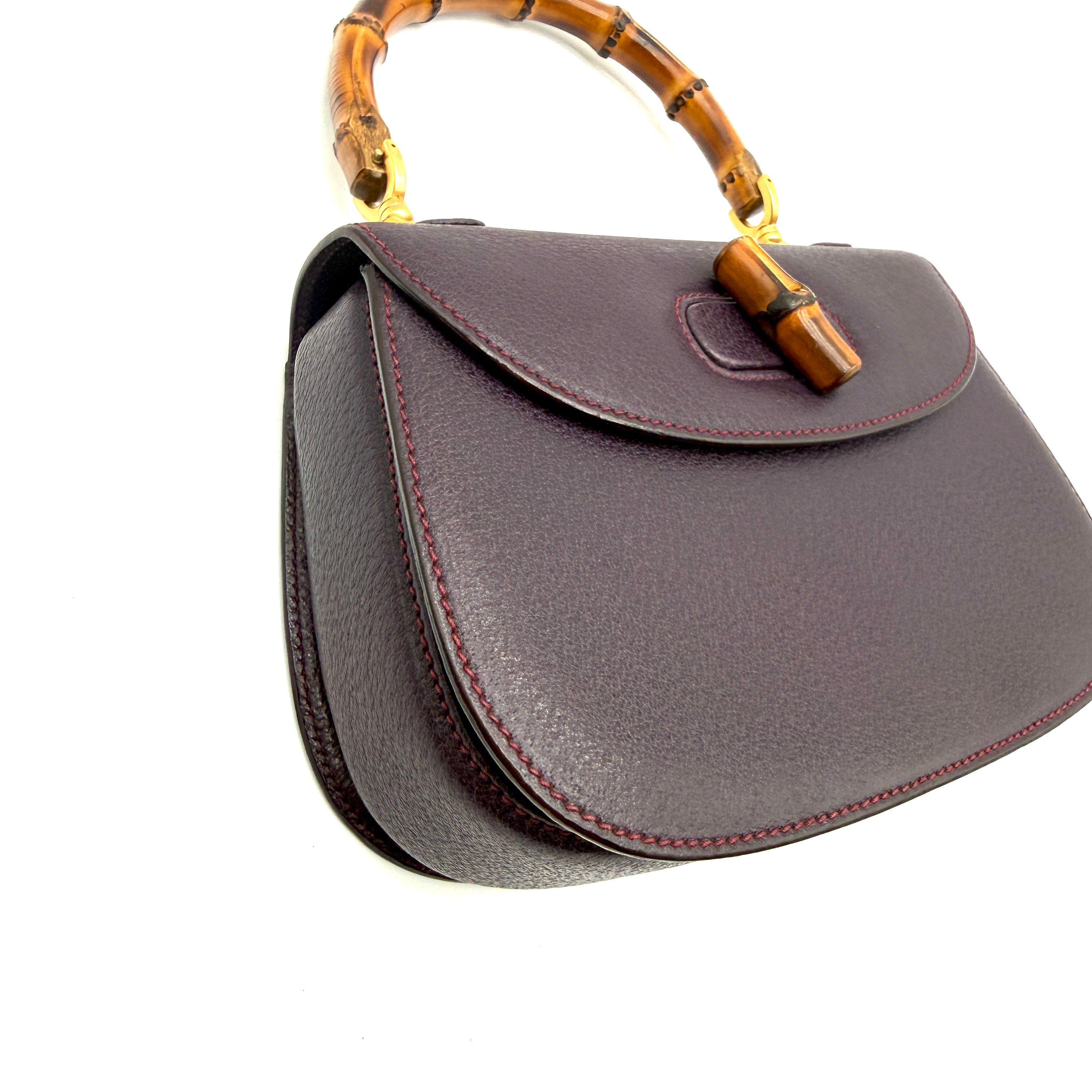 Gucci | 1947 Bamboo Turnlock Saddle Bag | Plum Leather (Small)