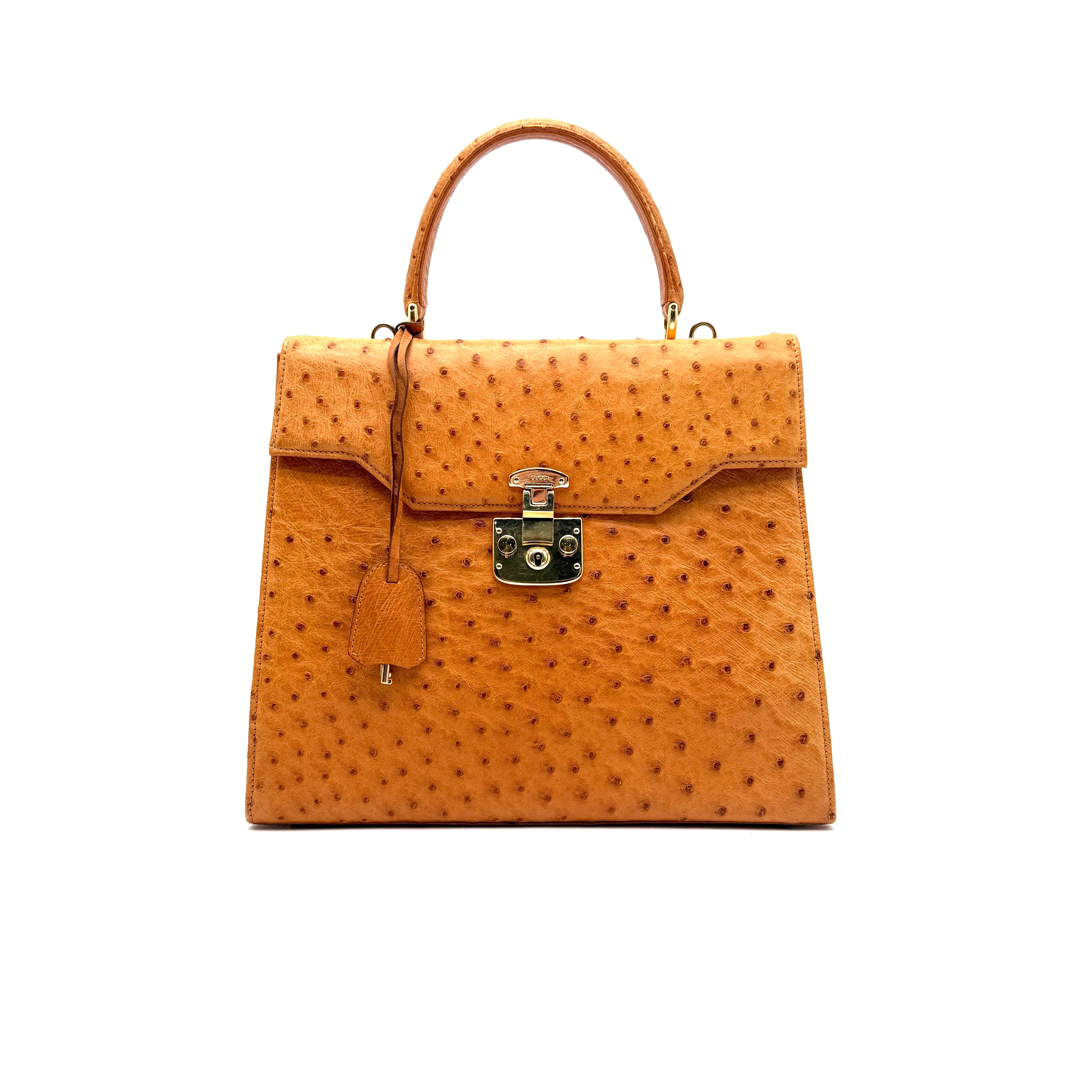 Gucci | Ostrich Kelly-Style Bag | Top Handle | Gold-Tone Lock (30cm)