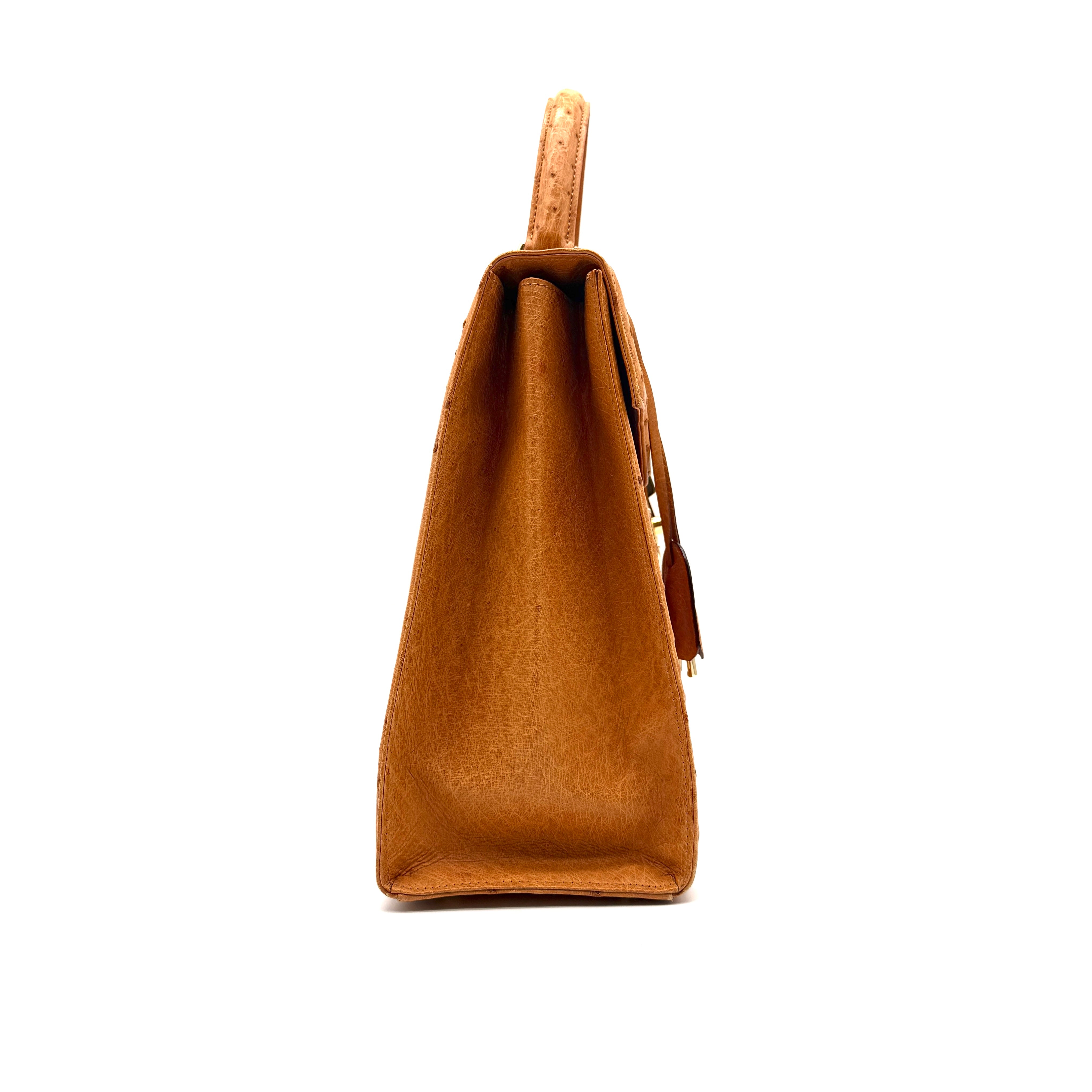 Gucci | Ostrich Kelly-Style Bag | Top Handle | Gold-Tone Lock (30cm)