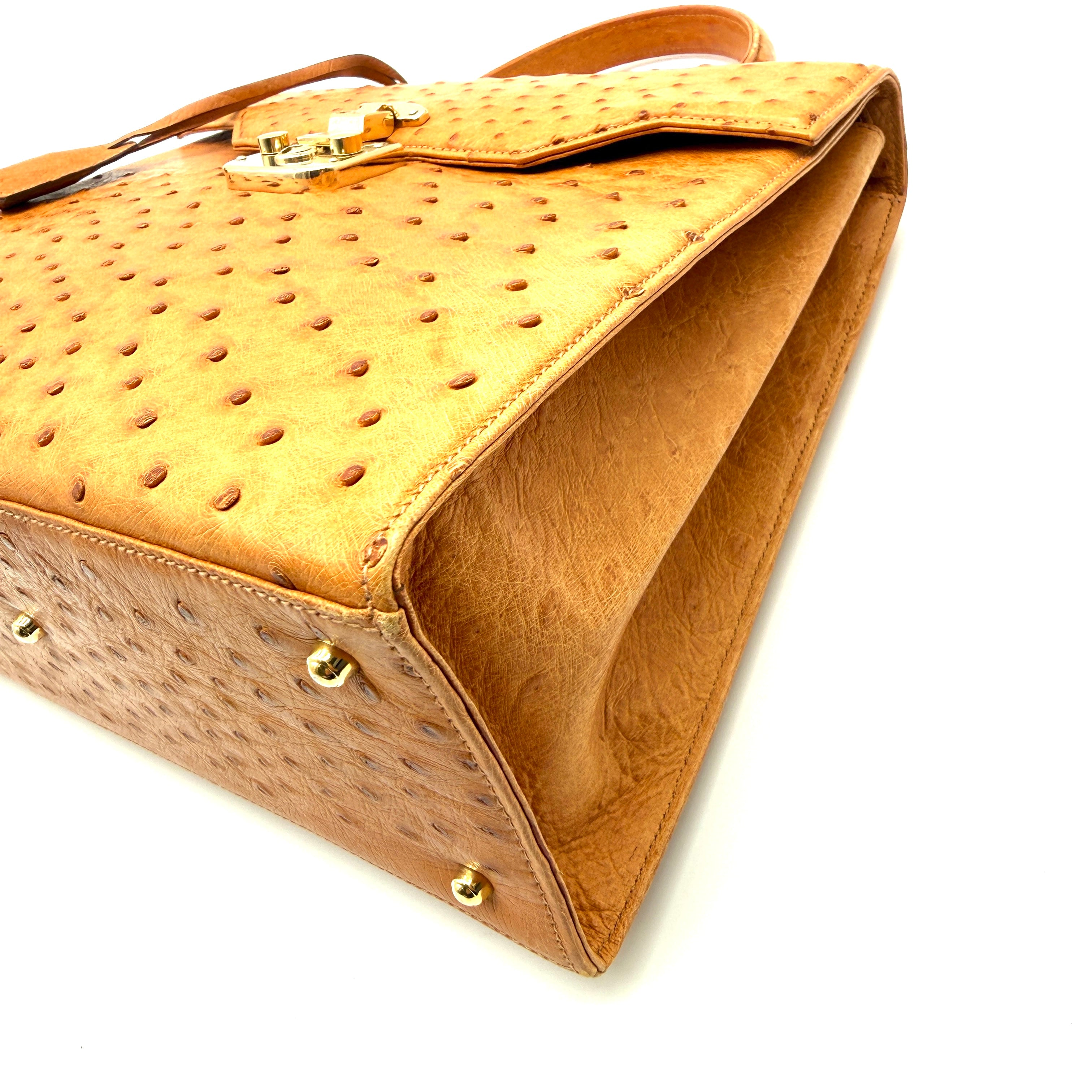 Gucci | Ostrich Kelly-Style Bag | Top Handle | Gold-Tone Lock (30cm)