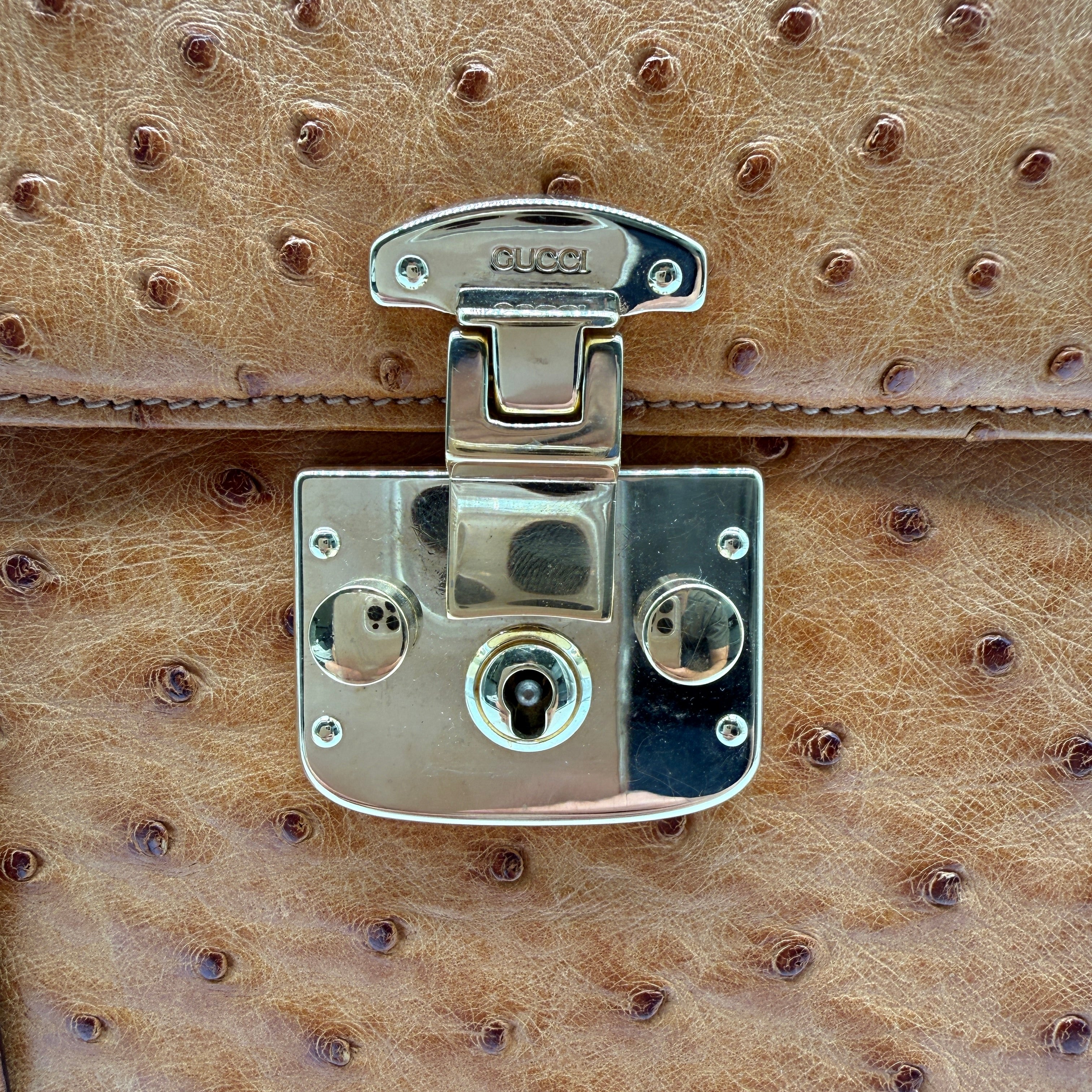 Gucci | Ostrich Kelly-Style Bag | Top Handle | Gold-Tone Lock (30cm)