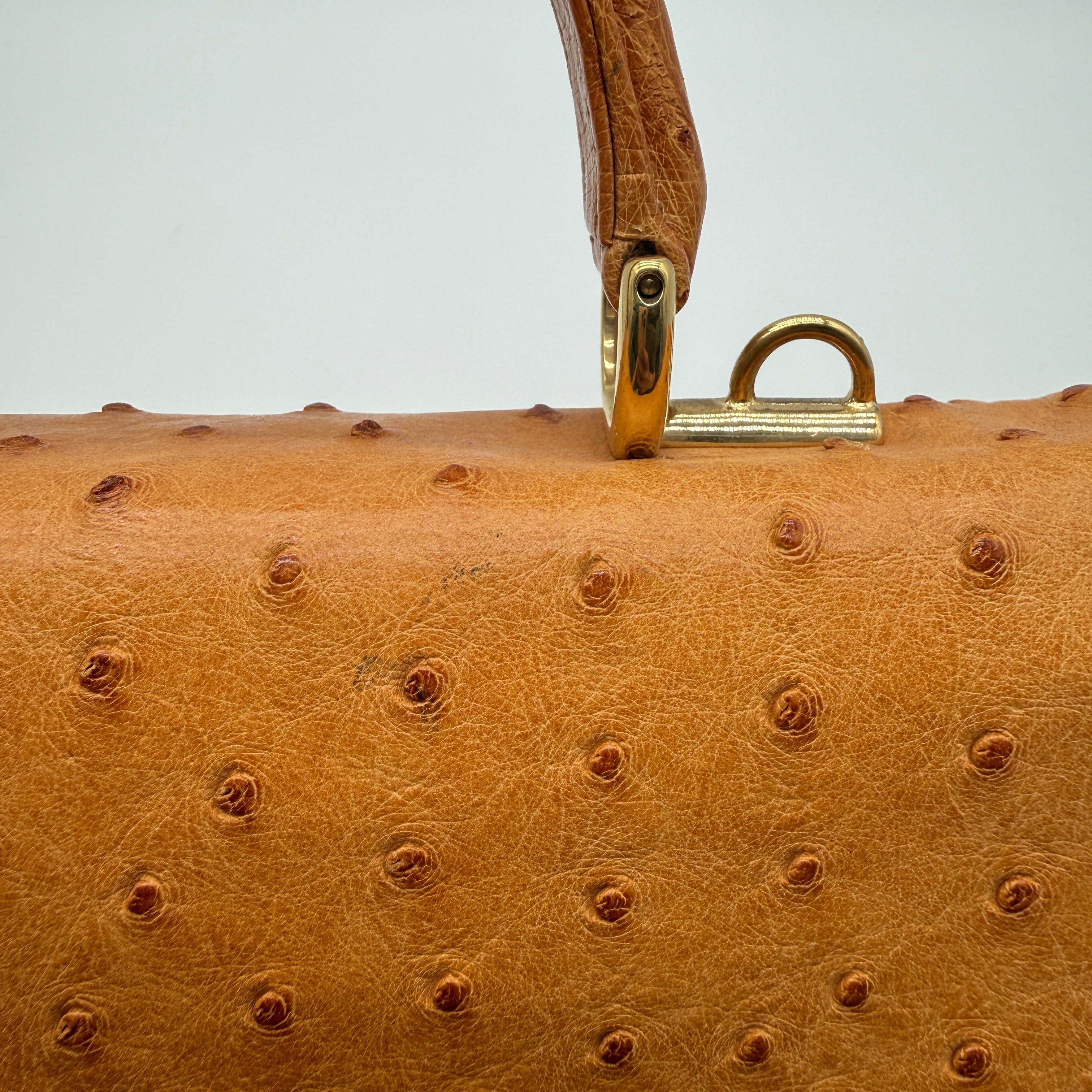 Gucci | Ostrich Kelly-Style Bag | Top Handle | Gold-Tone Lock (30cm)