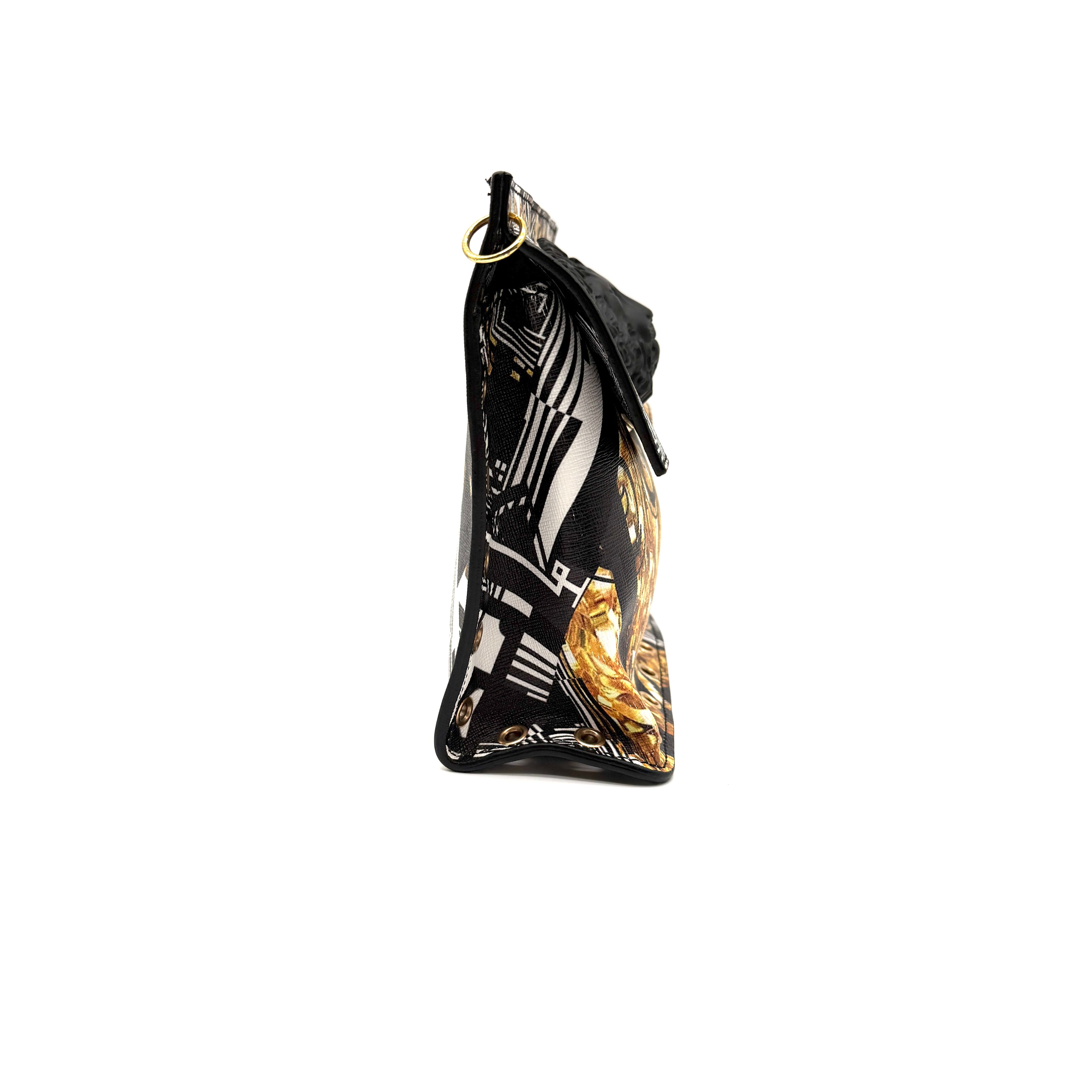 Versace | Lion Head Printed Flap Bag | Grommet Trim | Gold-Tone Chain