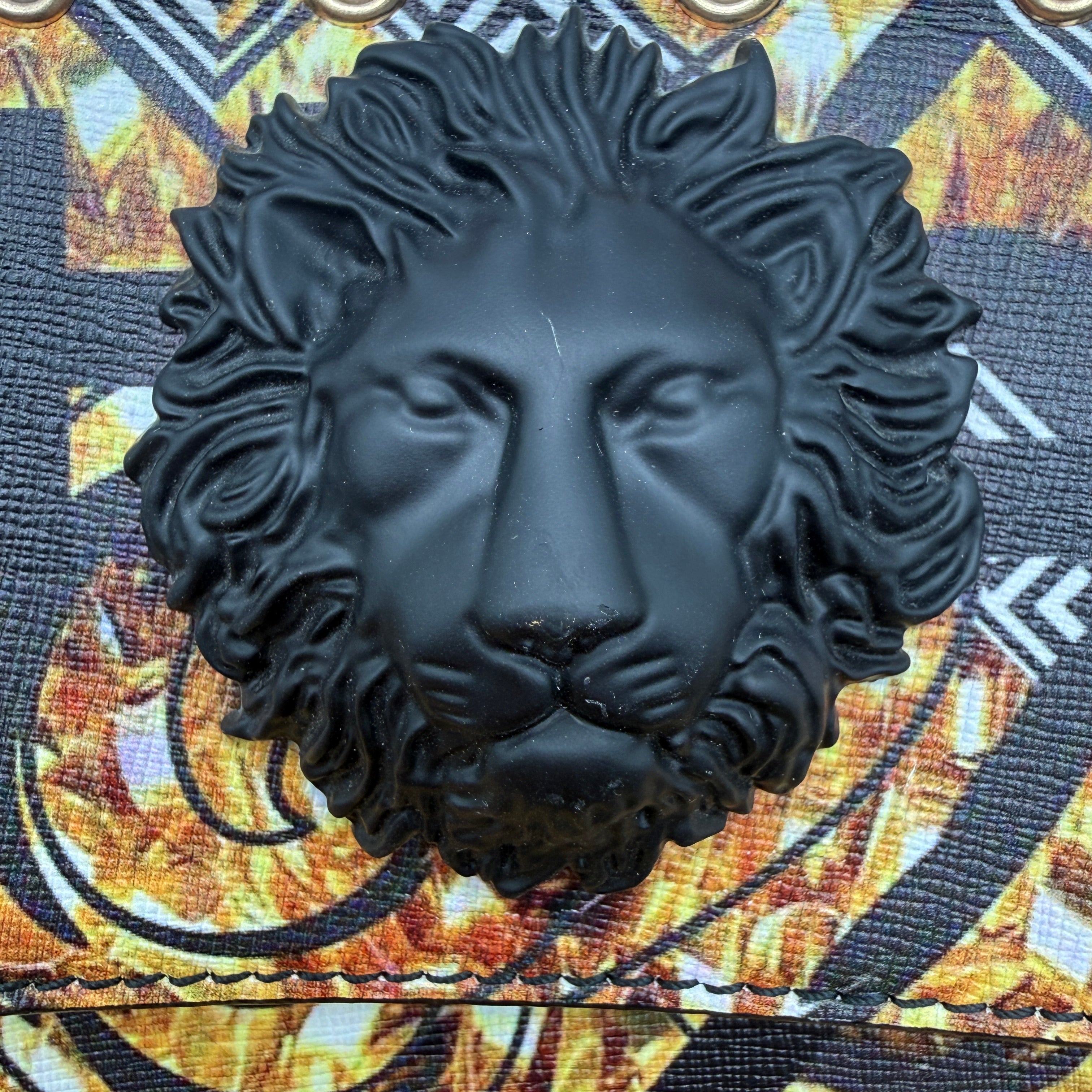 Versace | Lion Head Printed Flap Bag | Grommet Trim | Gold-Tone Chain
