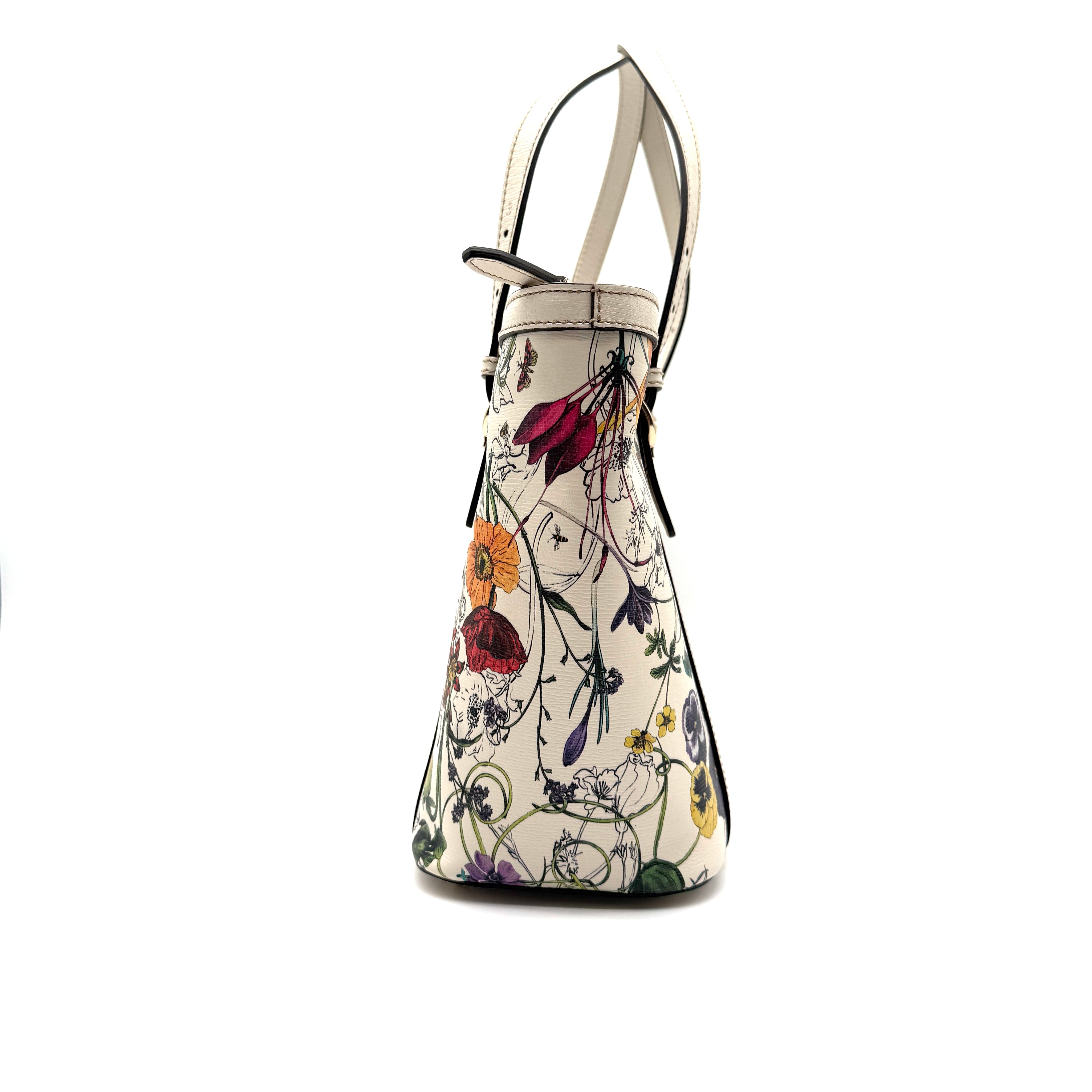 Gucci | Flora Print Structured Tote | Cream Leather | Gold-Tone Hardware