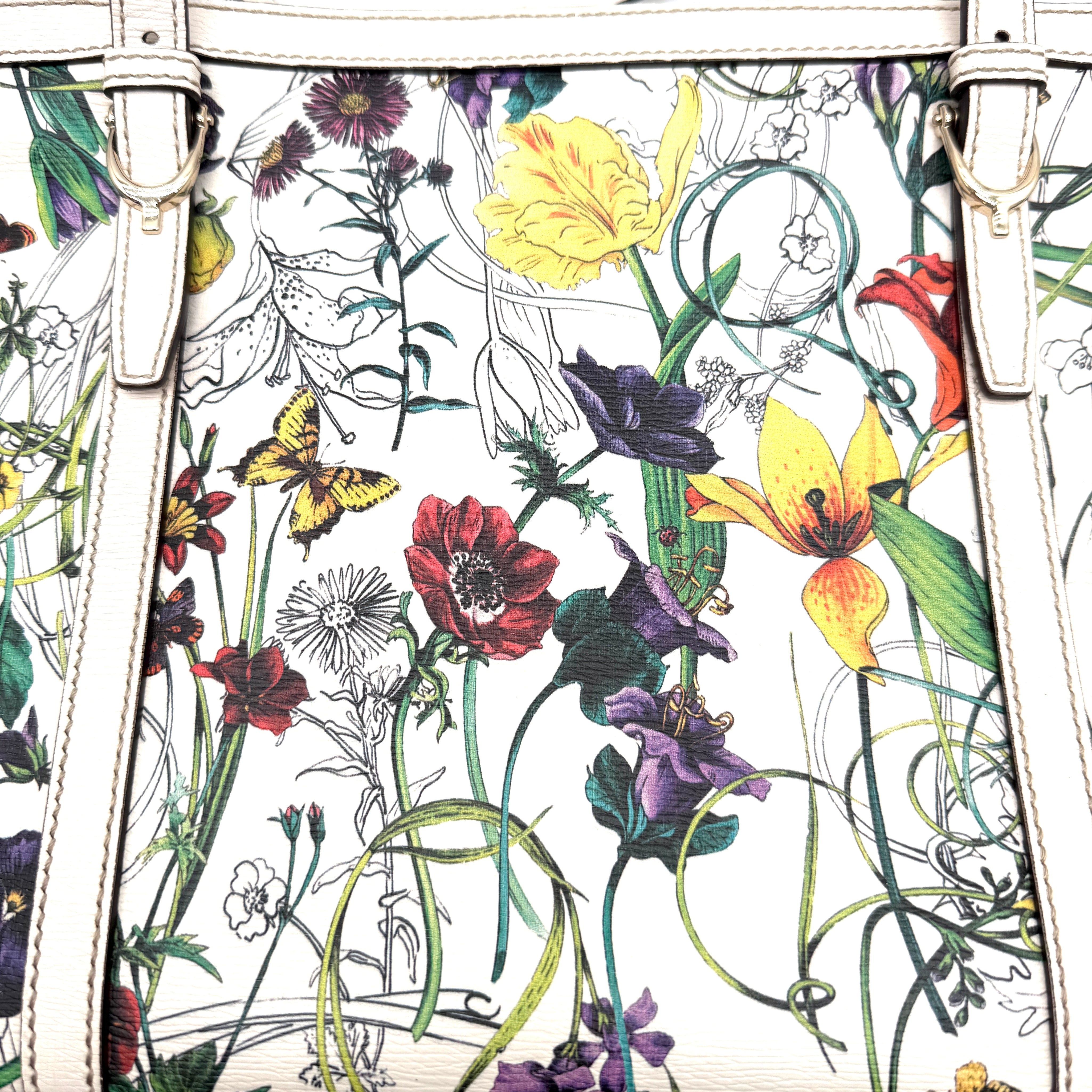 Gucci | Flora Print Structured Tote | Cream Leather | Gold-Tone Hardware