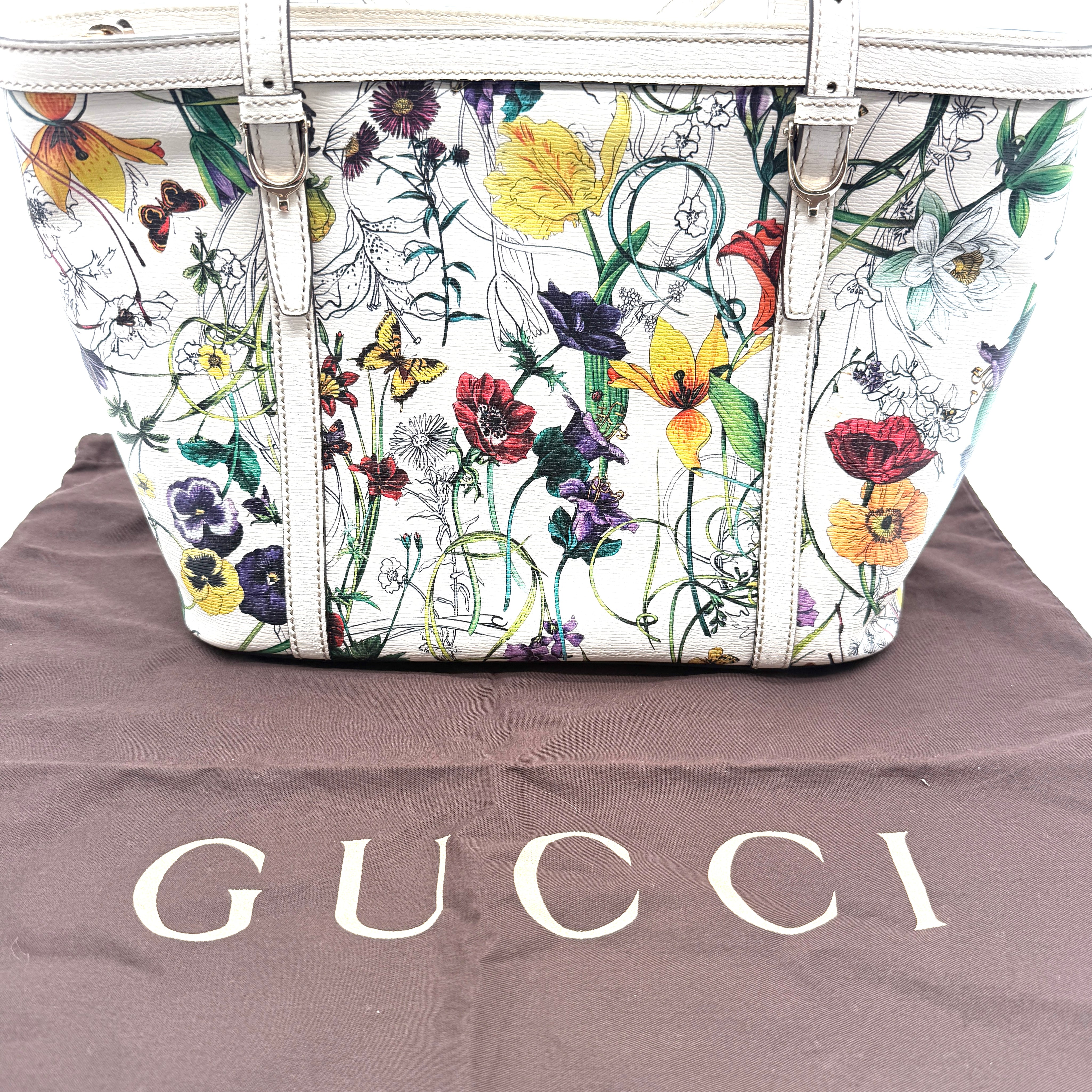 Gucci | Flora Print Structured Tote | Cream Leather | Gold-Tone Hardware