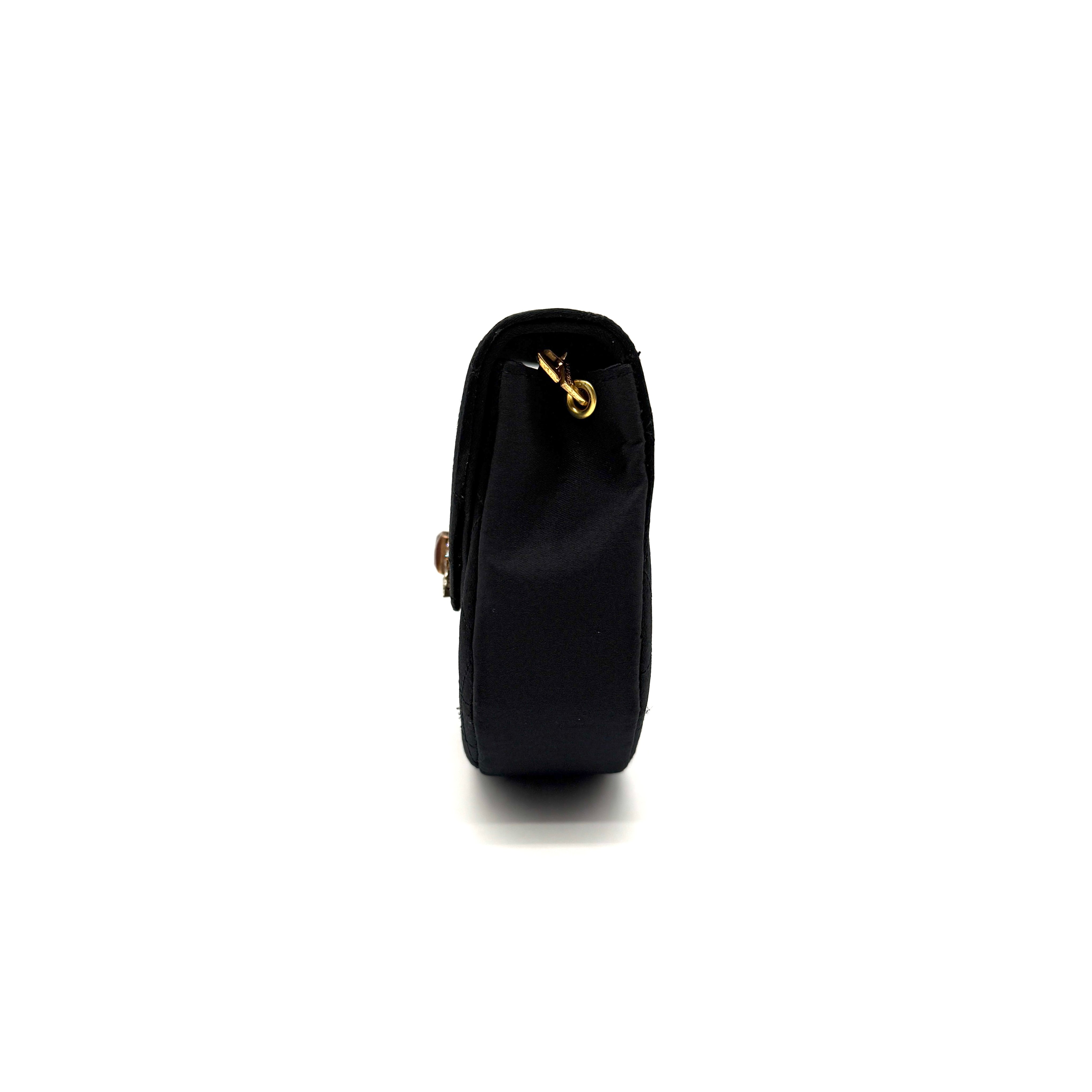 Chanel | Quilted Satin Half-Moon Bag | Jeweled Clasp | Gold-Tone Chain (Series 0)