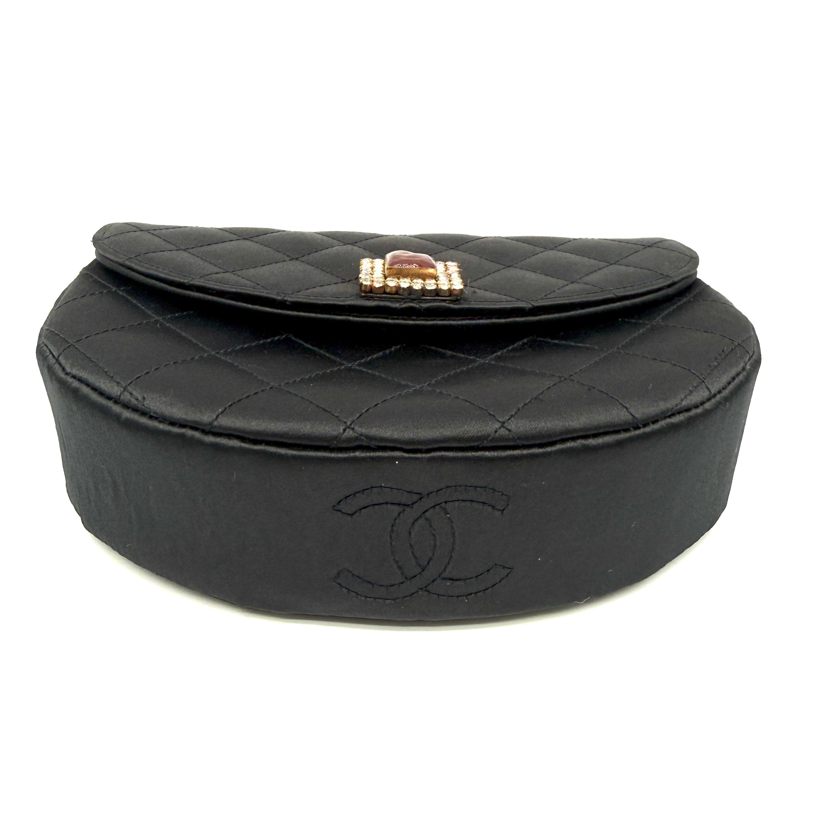 Chanel | Quilted Satin Half-Moon Bag | Jeweled Clasp | Gold-Tone Chain (Series 0)