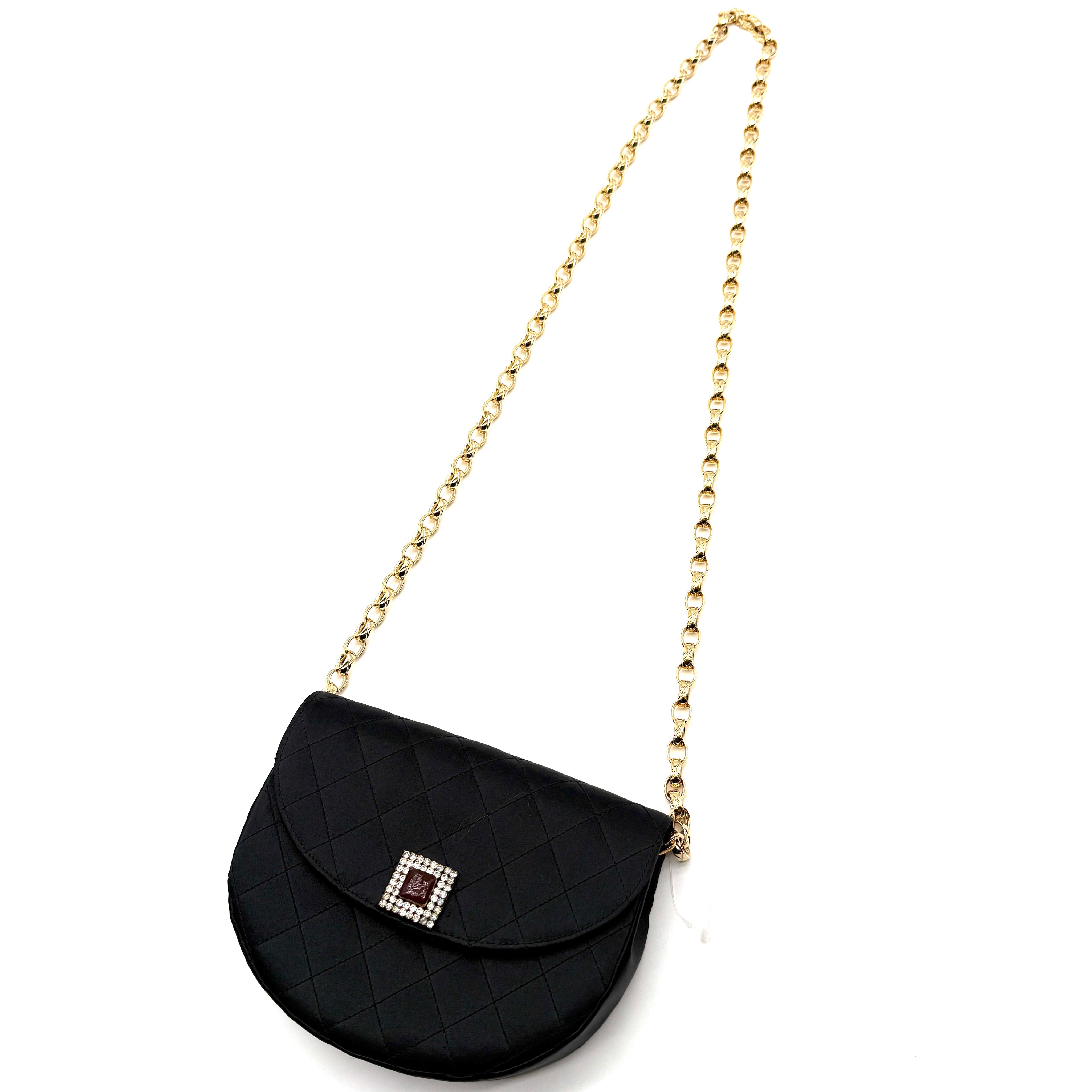 Chanel | Quilted Satin Half-Moon Bag | Jeweled Clasp | Gold-Tone Chain (Series 0)
