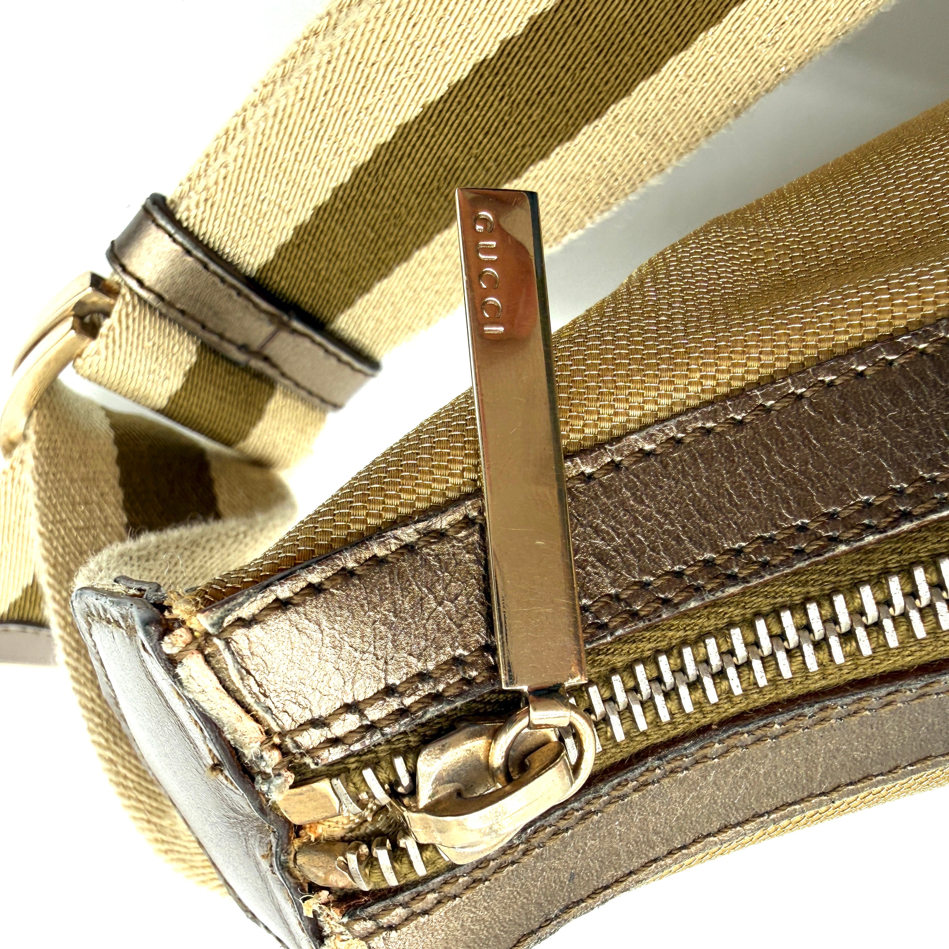 Gucci | Metallic Canvas Half-Moon Hobo Bag | Web Strap | Silver-Tone Hardware