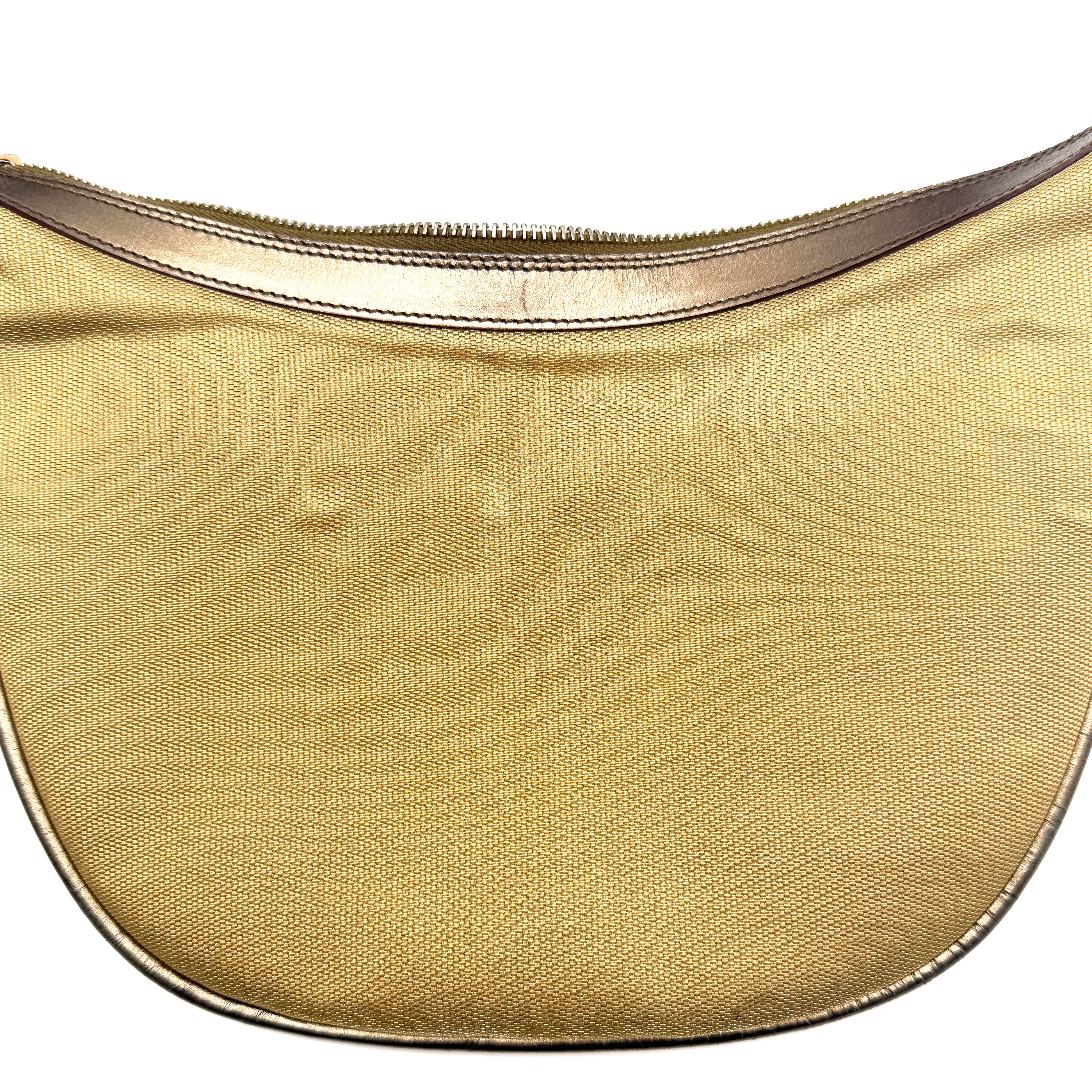 Gucci | Metallic Canvas Half-Moon Hobo Bag | Web Strap | Silver-Tone Hardware