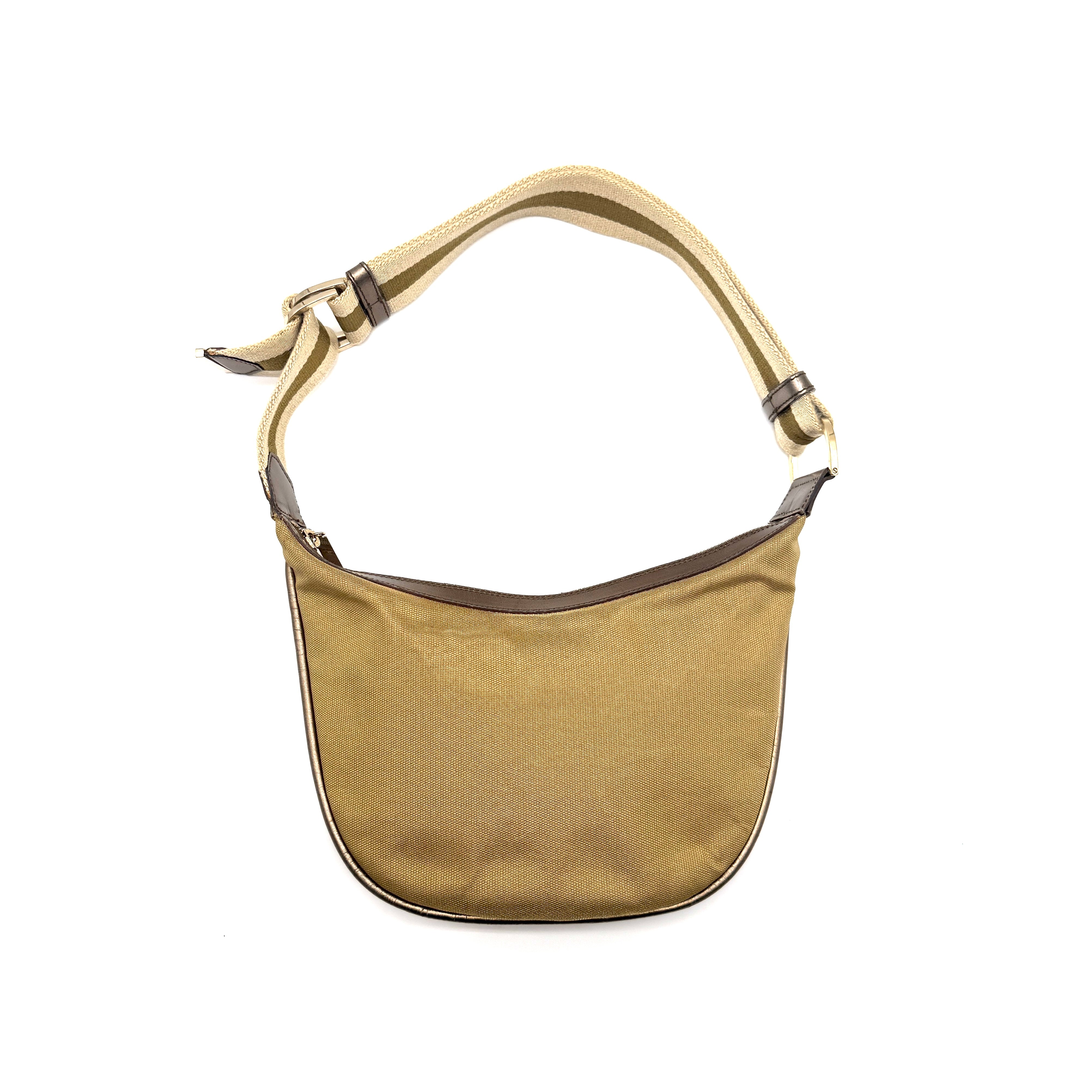 Gucci | Metallic Canvas Half-Moon Hobo Bag | Web Strap | Silver-Tone Hardware