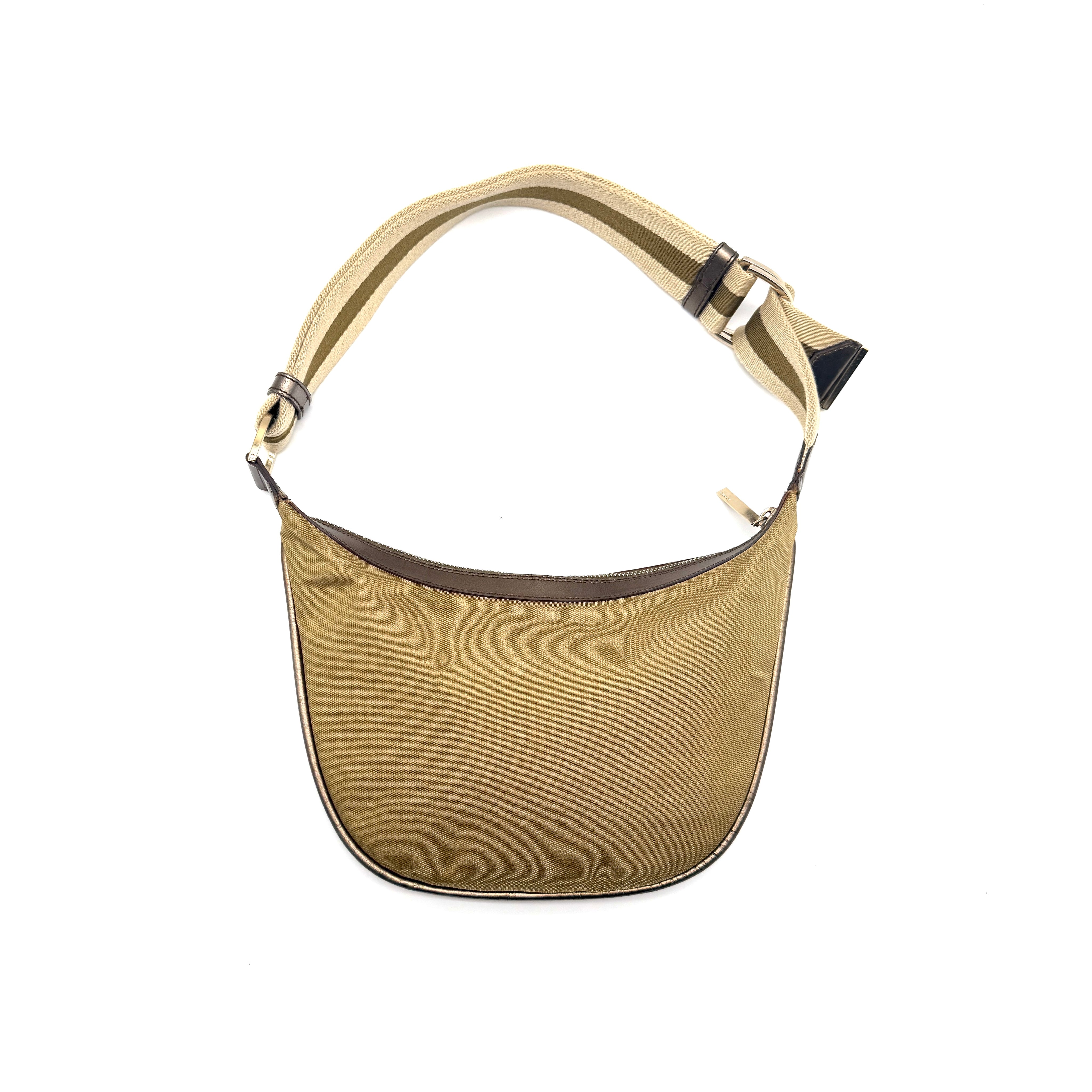 Gucci | Metallic Canvas Half-Moon Hobo Bag | Web Strap | Silver-Tone Hardware