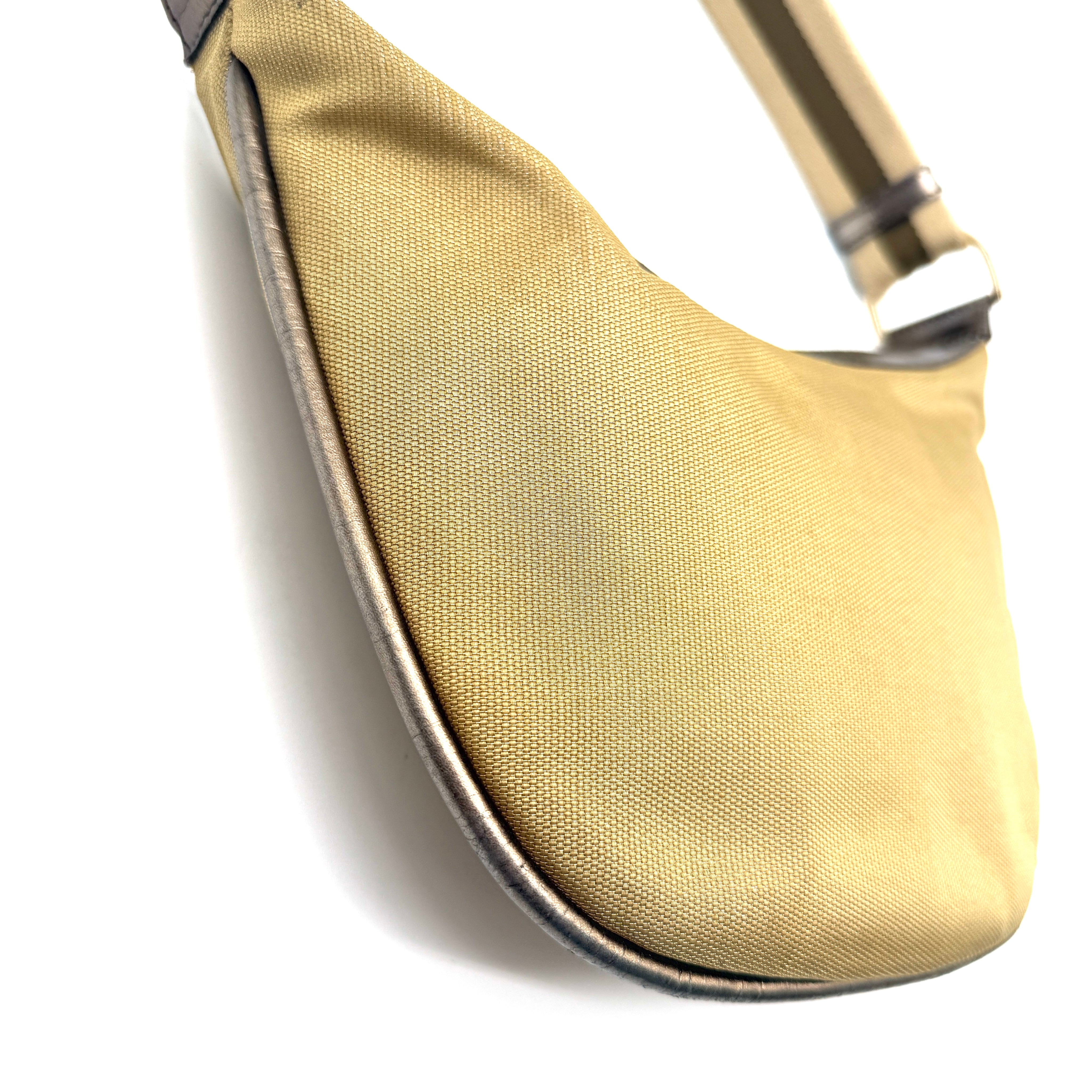 Gucci | Metallic Canvas Half-Moon Hobo Bag | Web Strap | Silver-Tone Hardware