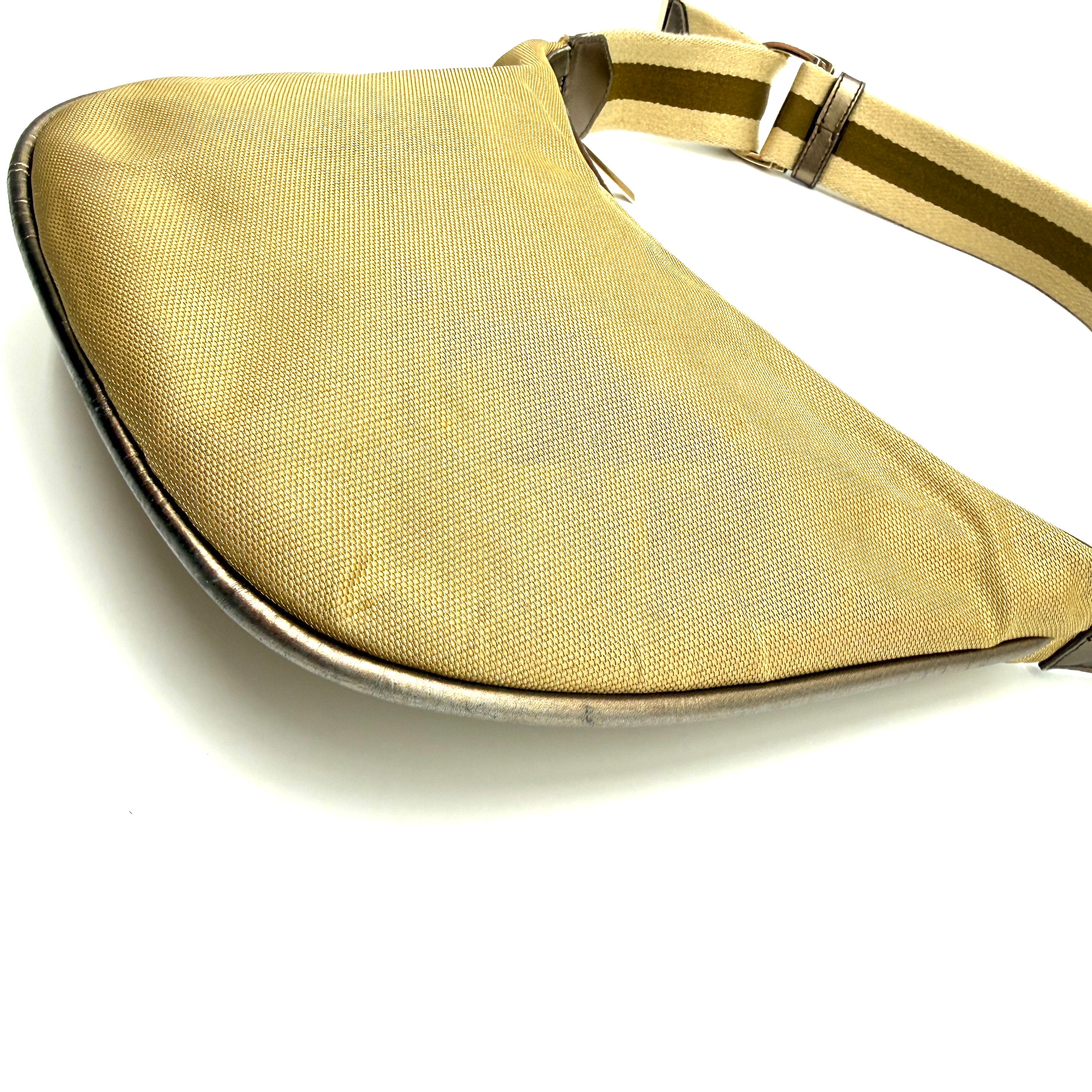 Gucci | Metallic Canvas Half-Moon Hobo Bag | Web Strap | Silver-Tone Hardware