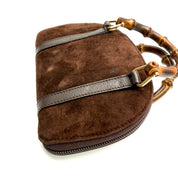 Gucci | Bamboo Handle Suede Bag | Detachable Strap | Gold-Tone Hardware