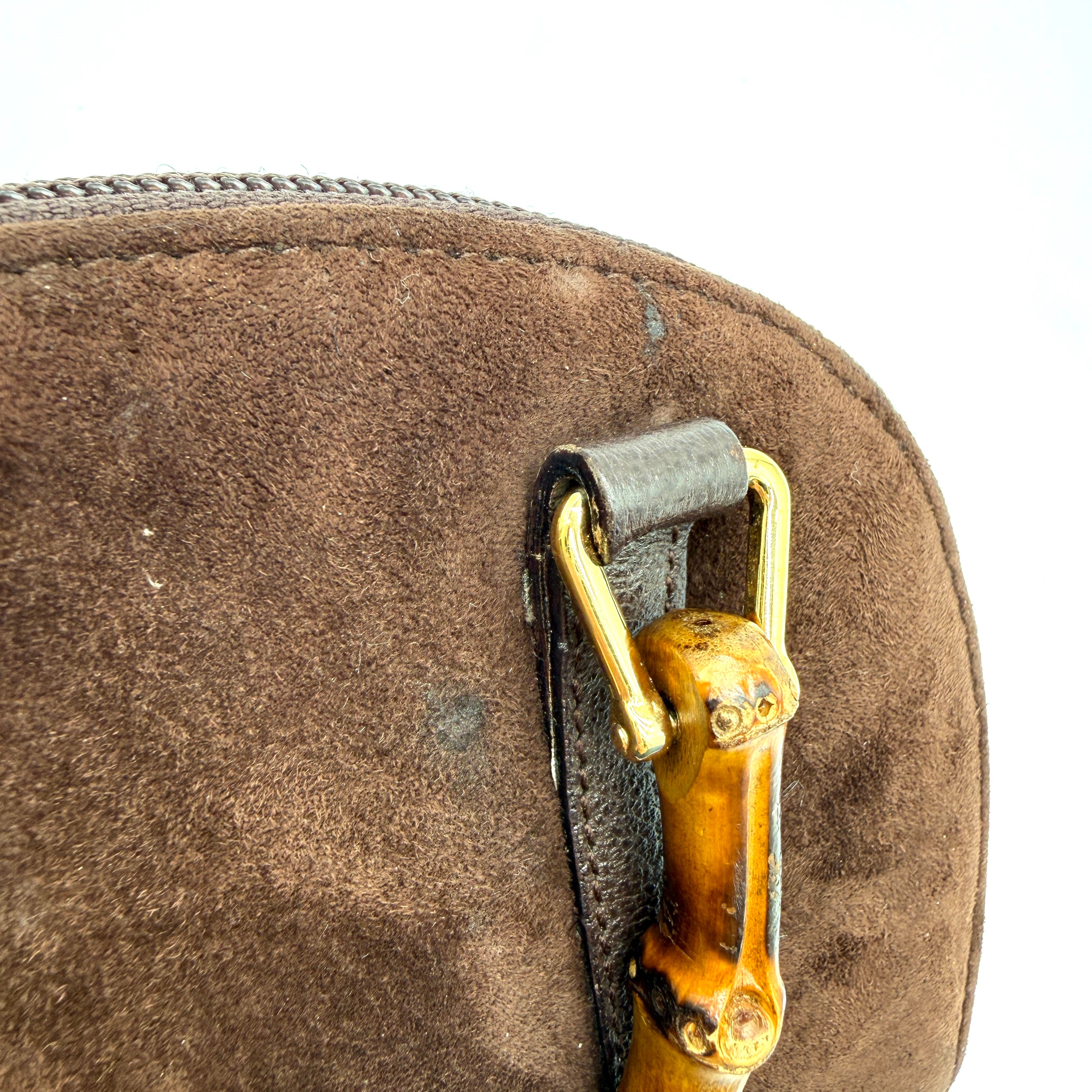 Gucci | Bamboo Handle Suede Bag | Detachable Strap | Gold-Tone Hardware