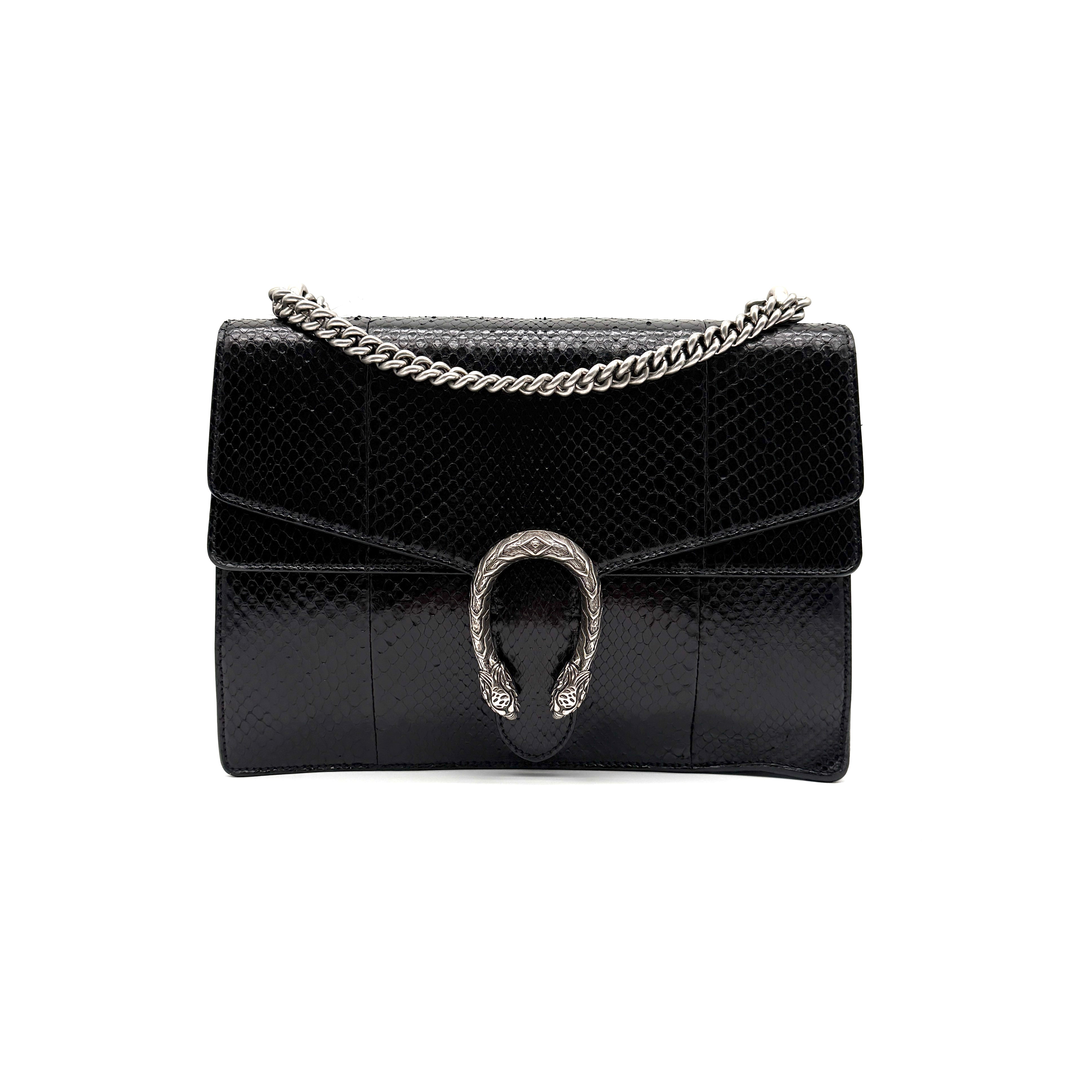 Gucci | Dionysus Medium Shoulder Bag | Black Python | Silver-Tone Hardware (30cm)