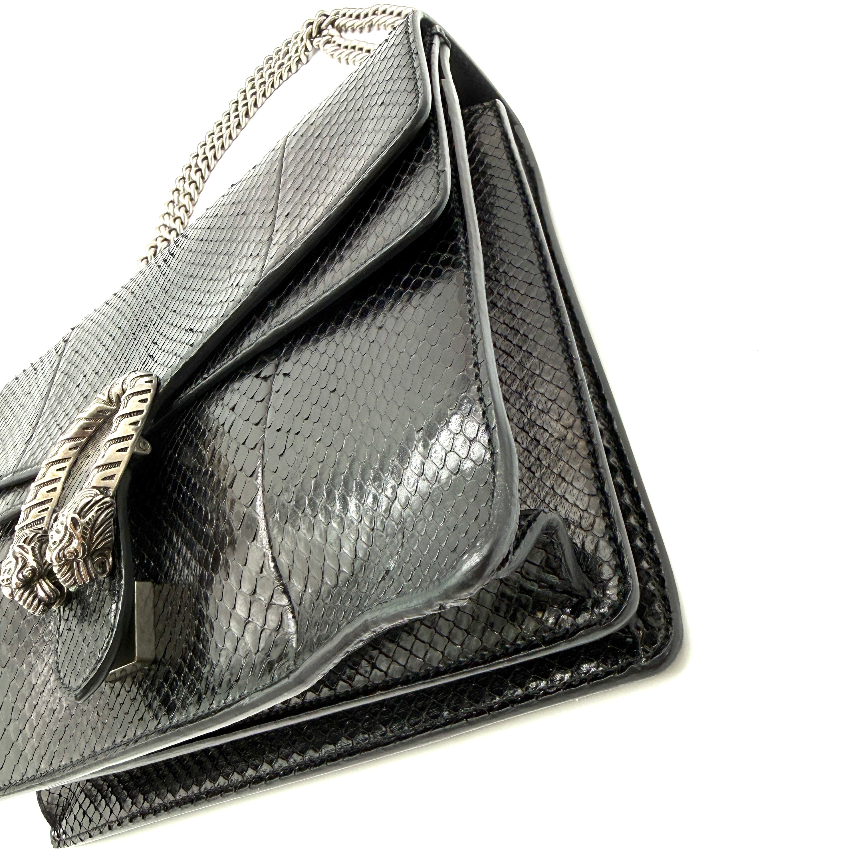 Gucci | Dionysus Medium Shoulder Bag | Black Python | Silver-Tone Hardware (30cm)