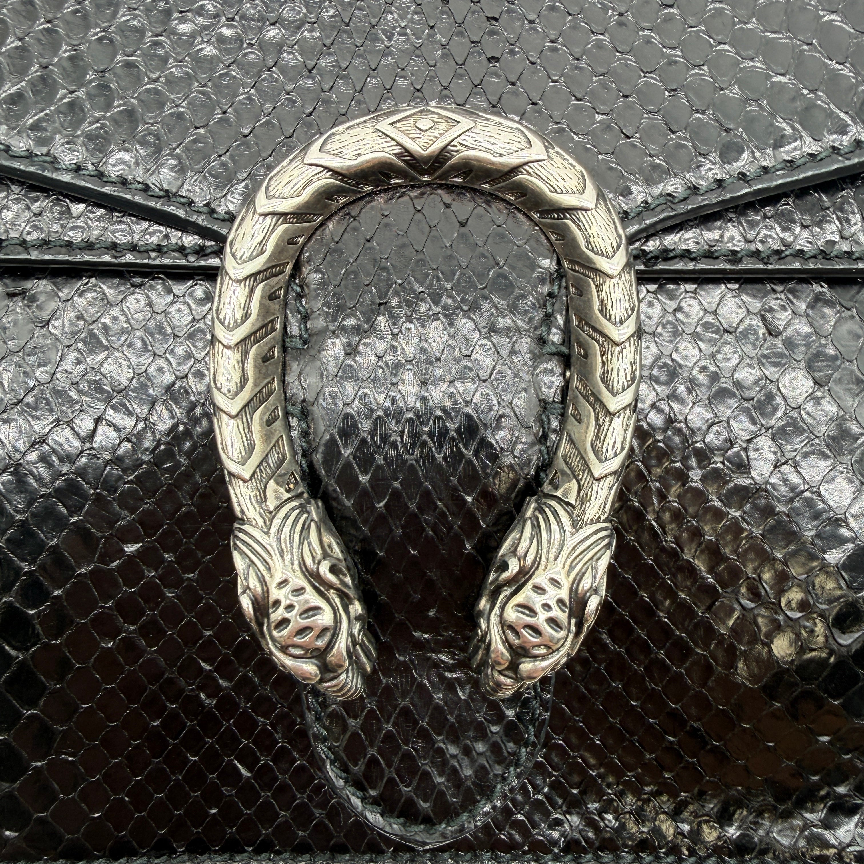 Gucci | Dionysus Medium Shoulder Bag | Black Python | Silver-Tone Hardware (30cm)