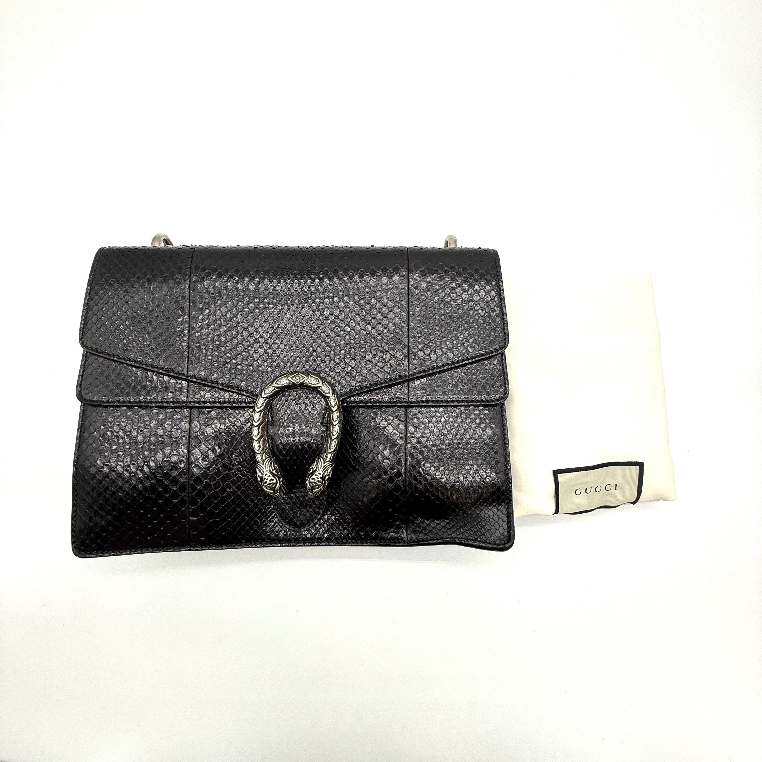 Gucci | Dionysus Medium Shoulder Bag | Black Python | Silver-Tone Hardware (30cm)