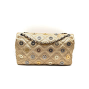 Chanel | Quilted Perforated Flap Bag | Gold Leather | Jewel Medallion Embellishments (Series 20) ~30cm)