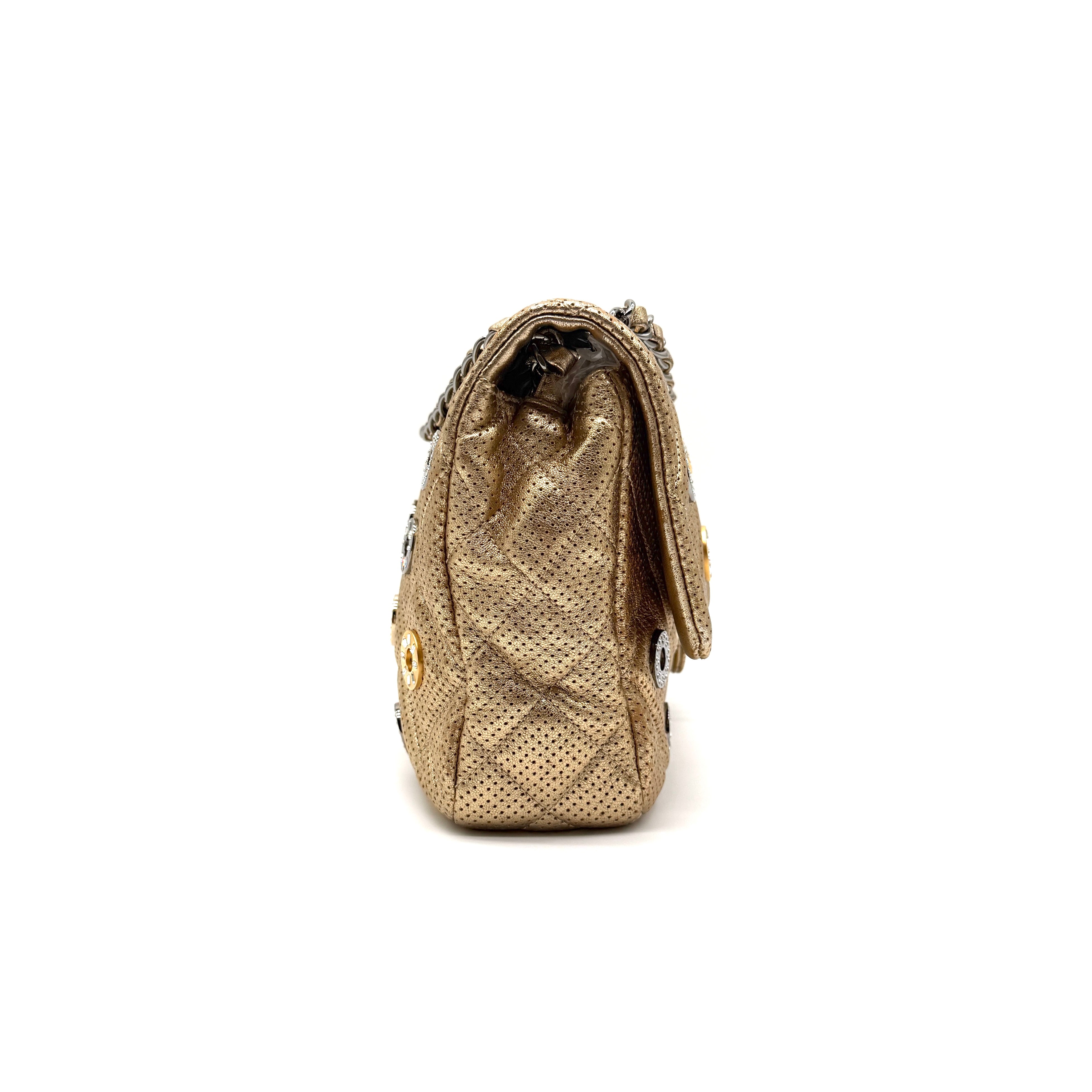 Chanel | Quilted Perforated Flap Bag | Gold Leather | Jewel Medallion Embellishments (Series 20) ~30cm)