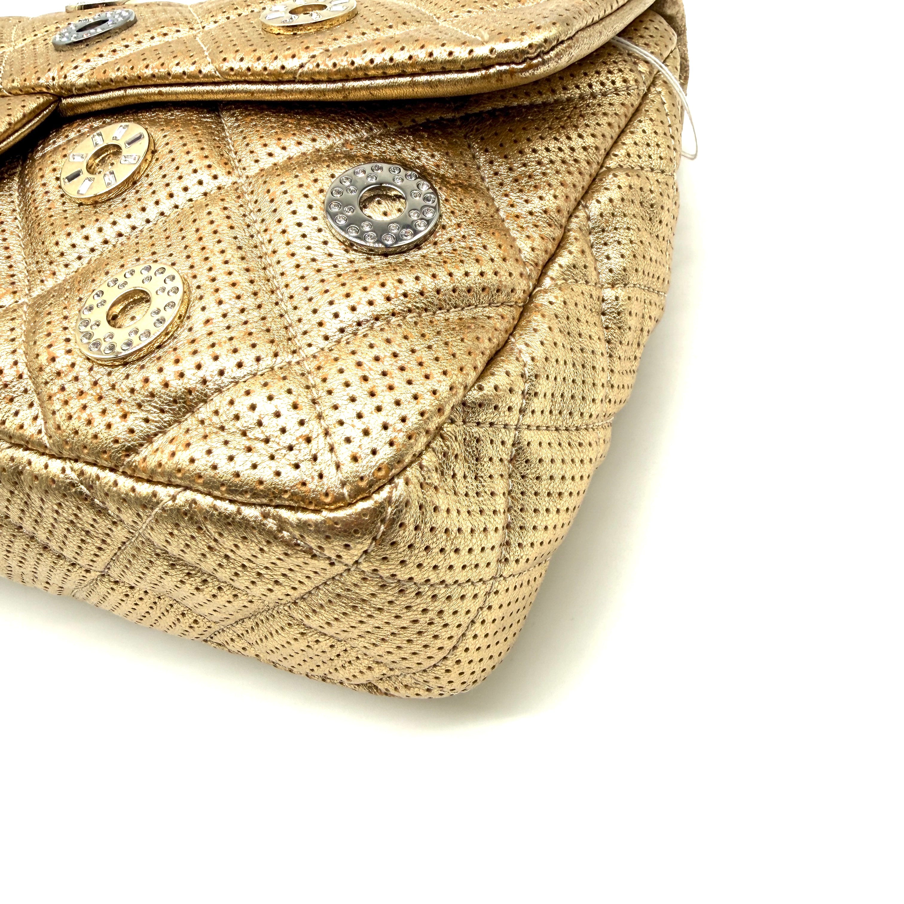 Chanel | Quilted Perforated Flap Bag | Gold Leather | Jewel Medallion Embellishments (Series 20) ~30cm)