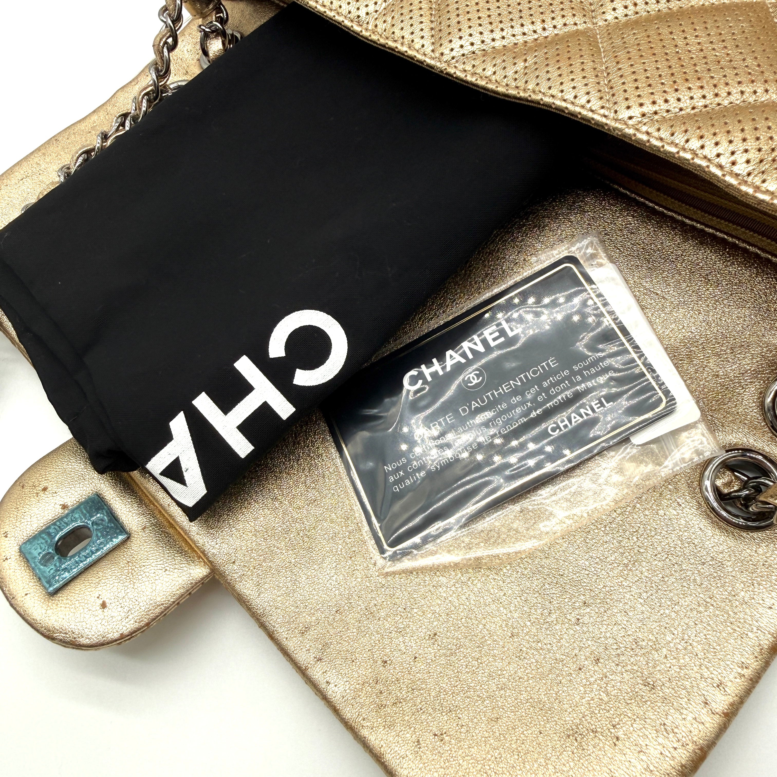 Chanel | Quilted Perforated Flap Bag | Gold Leather | Jewel Medallion Embellishments (Series 20) ~30cm)