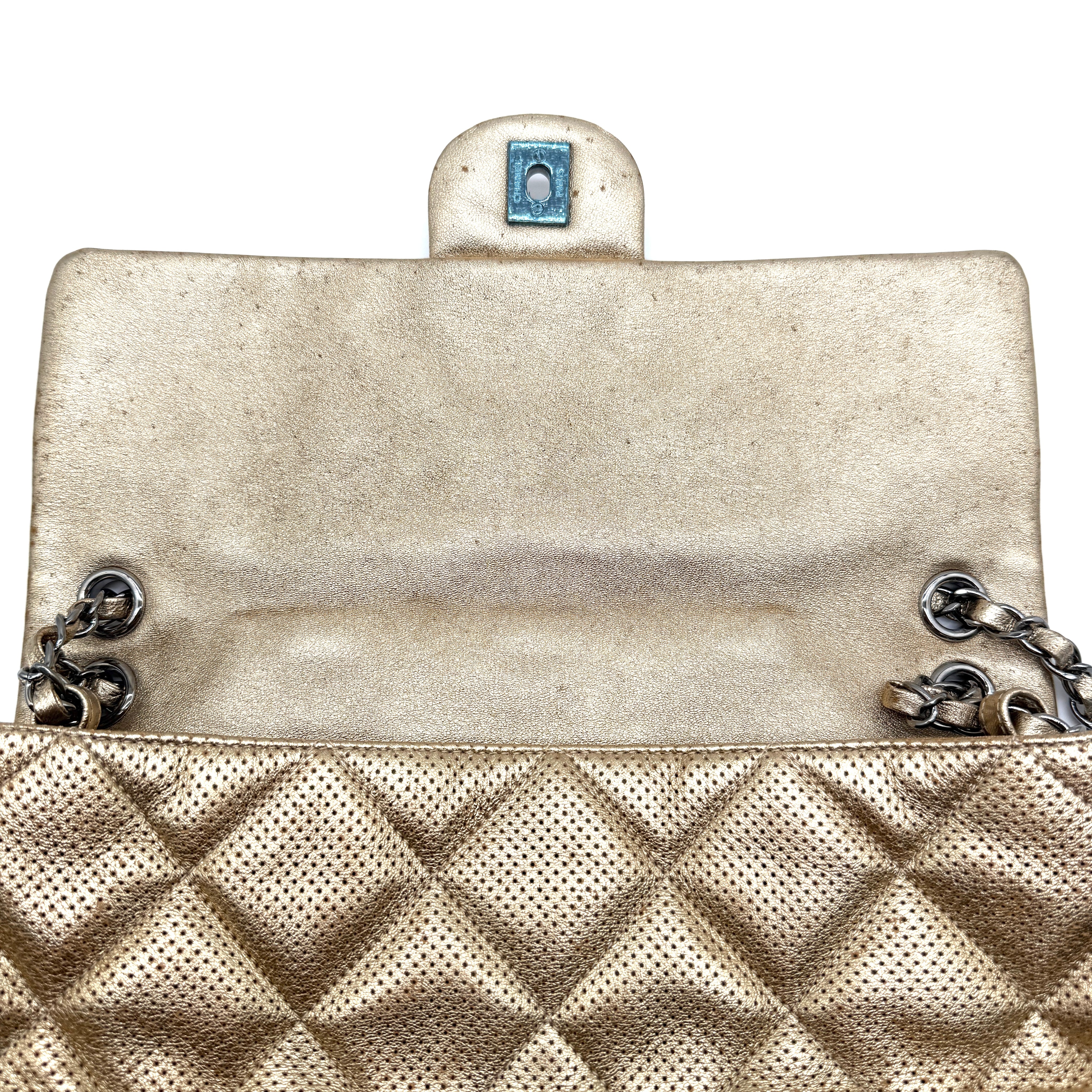 Chanel | Quilted Perforated Flap Bag | Gold Leather | Jewel Medallion Embellishments (Series 20) ~30cm)