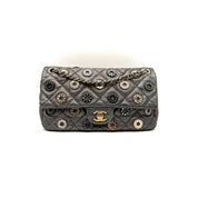 Chanel | Quilted Perforated Flap Bag | Gunmetal Leather | Jewel Medallion Embellishments | Series 20 (~25cm)