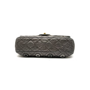 Chanel | Quilted Perforated Flap Bag | Gunmetal Leather | Jewel Medallion Embellishments | Series 20 (~25cm)