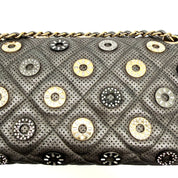 Chanel | Quilted Perforated Flap Bag | Gunmetal Leather | Jewel Medallion Embellishments | Series 20 (~25cm)