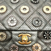 Chanel | Quilted Perforated Flap Bag | Gunmetal Leather | Jewel Medallion Embellishments | Series 20 (~25cm)