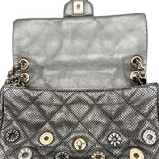 Chanel | Quilted Perforated Flap Bag | Gunmetal Leather | Jewel Medallion Embellishments | Series 20 (~25cm)