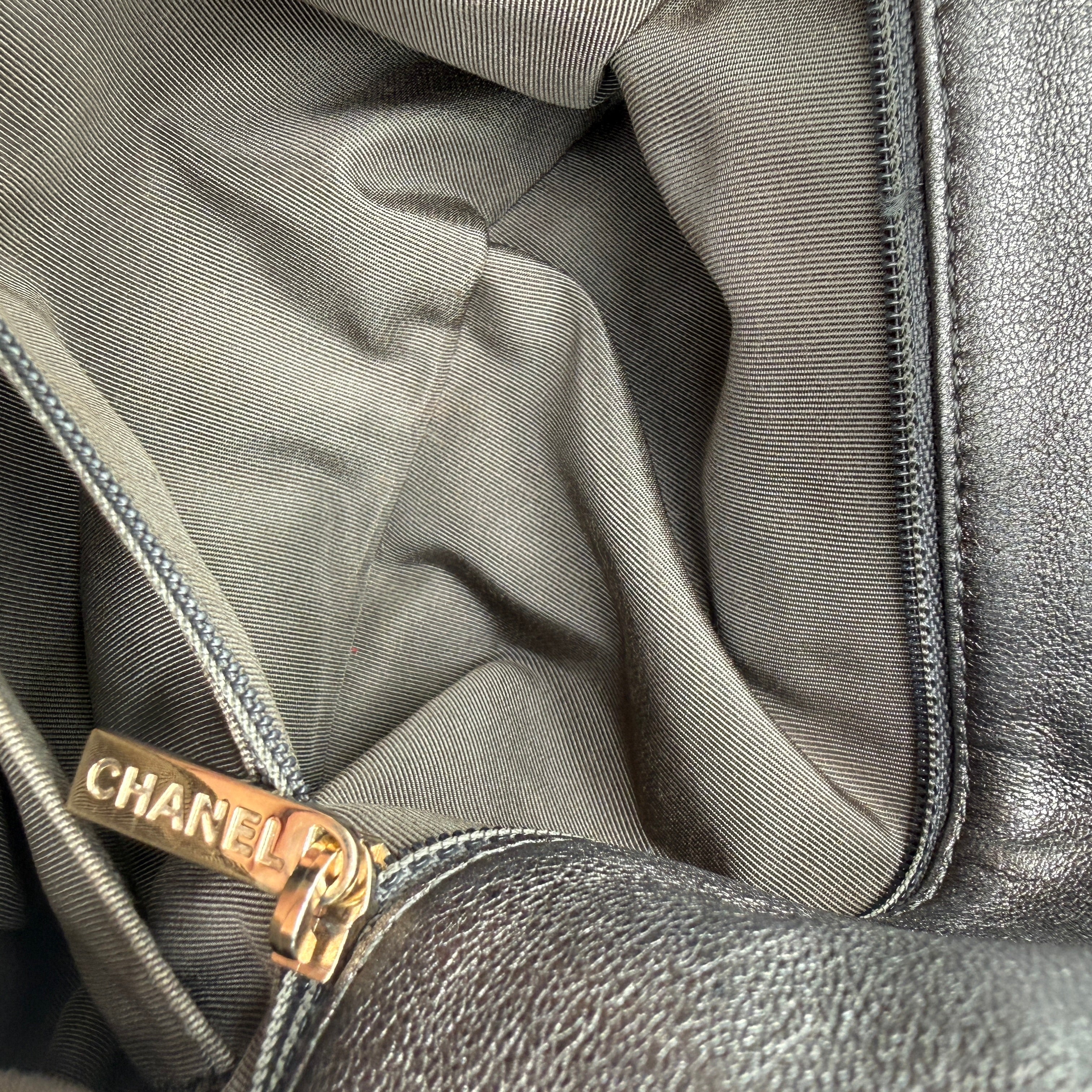 Chanel | Quilted Perforated Flap Bag | Gunmetal Leather | Jewel Medallion Embellishments | Series 20 (~25cm)