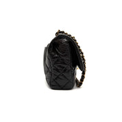 Chanel | Quilted "Around the World" Coin Flap Bag | Black Aged Calfskin | Gold & Silver-Tone Hardware | Series 20 (~25cm)