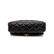 Chanel | Quilted "Around the World" Coin Flap Bag | Black Aged Calfskin | Gold & Silver-Tone Hardware | Series 20 (~25cm)