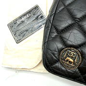 Chanel | Quilted "Around the World" Coin Flap Bag | Black Aged Calfskin | Gold & Silver-Tone Hardware | Series 20 (~25cm)