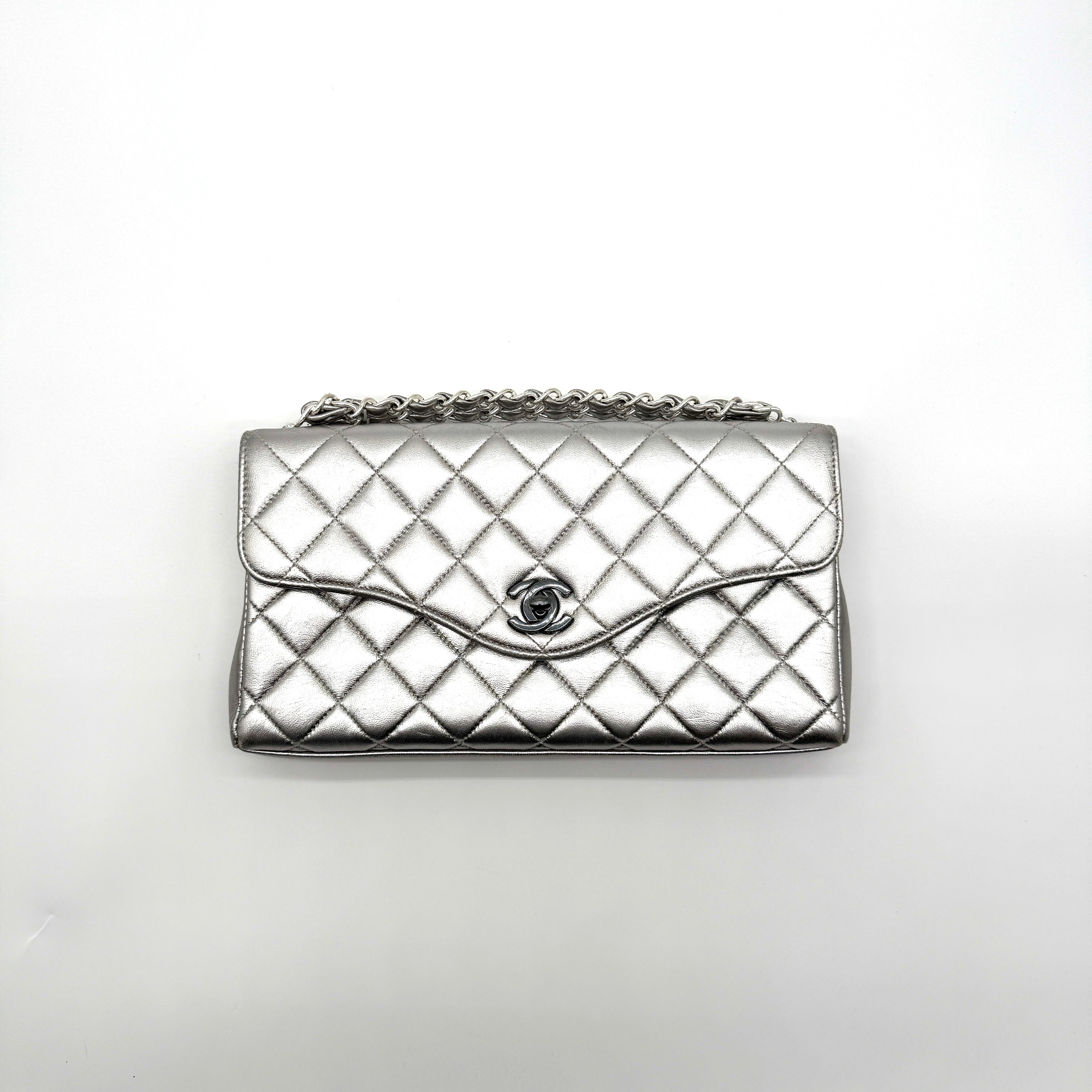 Chanel | Envelope Flap Bag | Silver Metallic Lambskin | Ruthenium Hardware