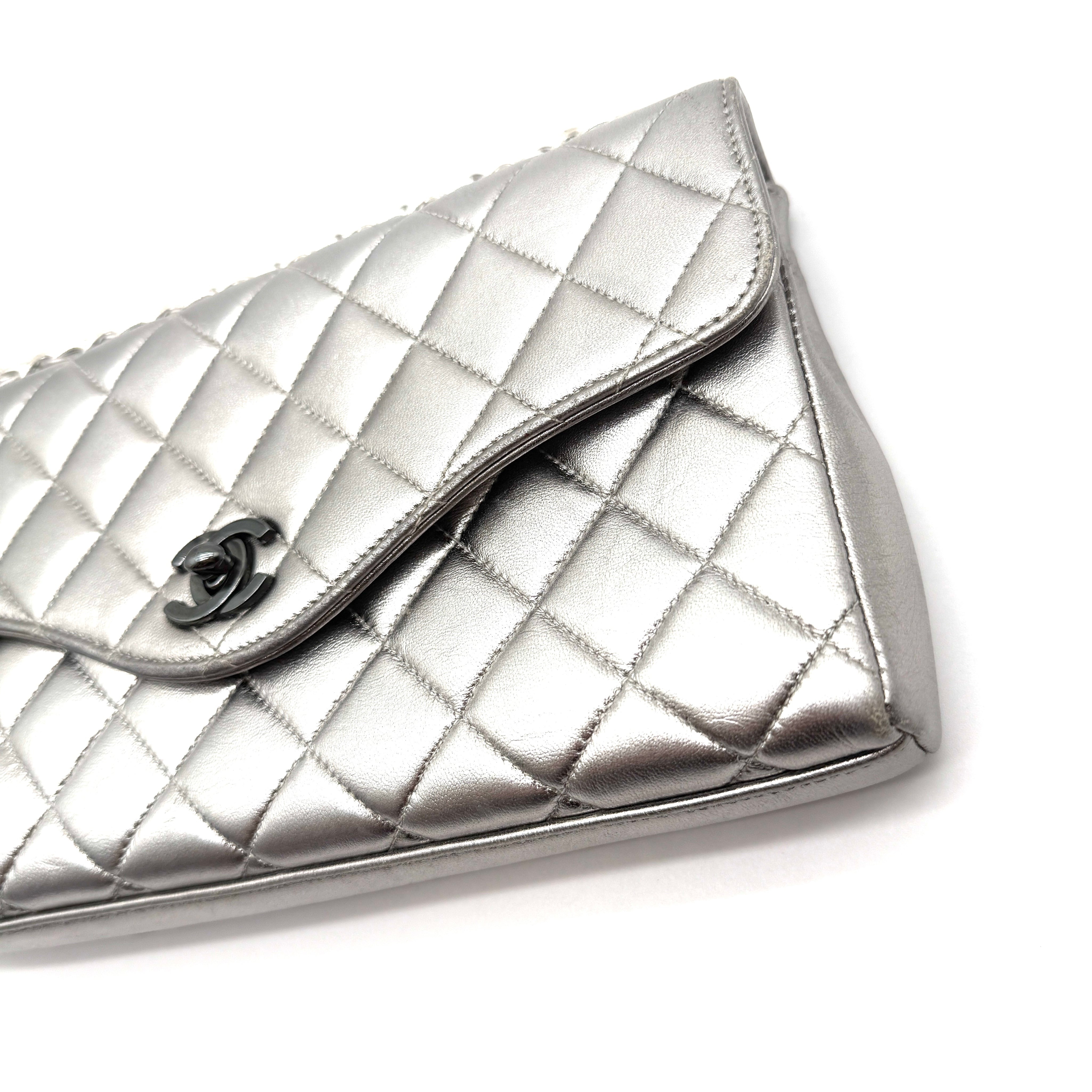 Chanel | Envelope Flap Bag | Silver Metallic Lambskin | Ruthenium Hardware