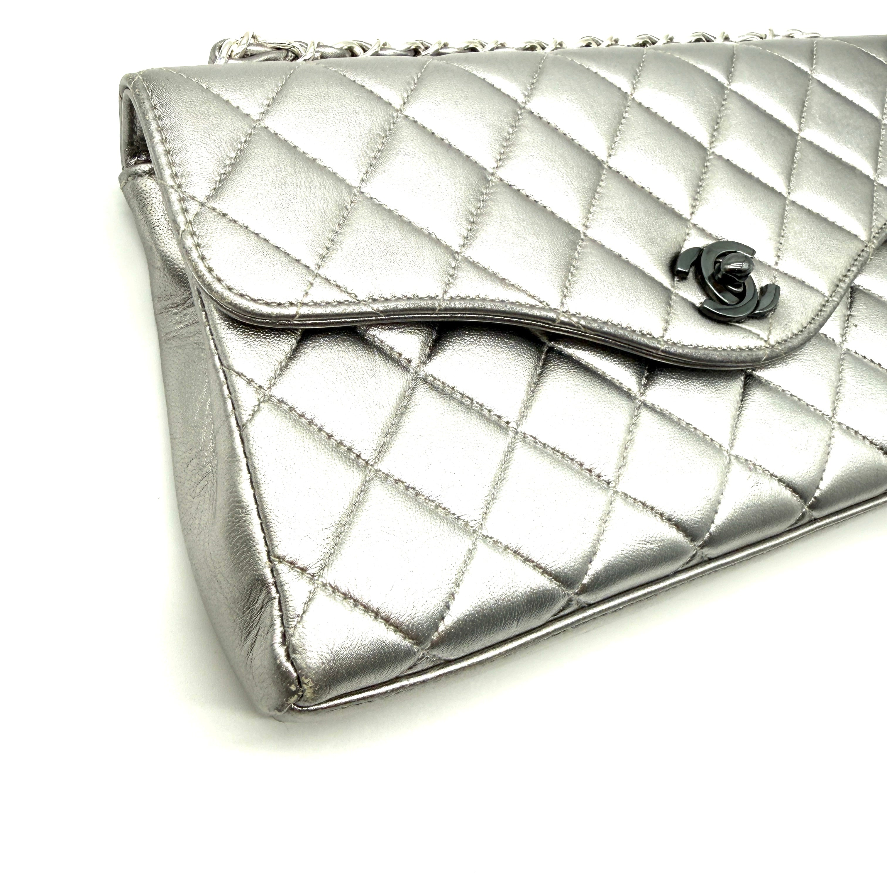 Chanel | Envelope Flap Bag | Silver Metallic Lambskin | Ruthenium Hardware