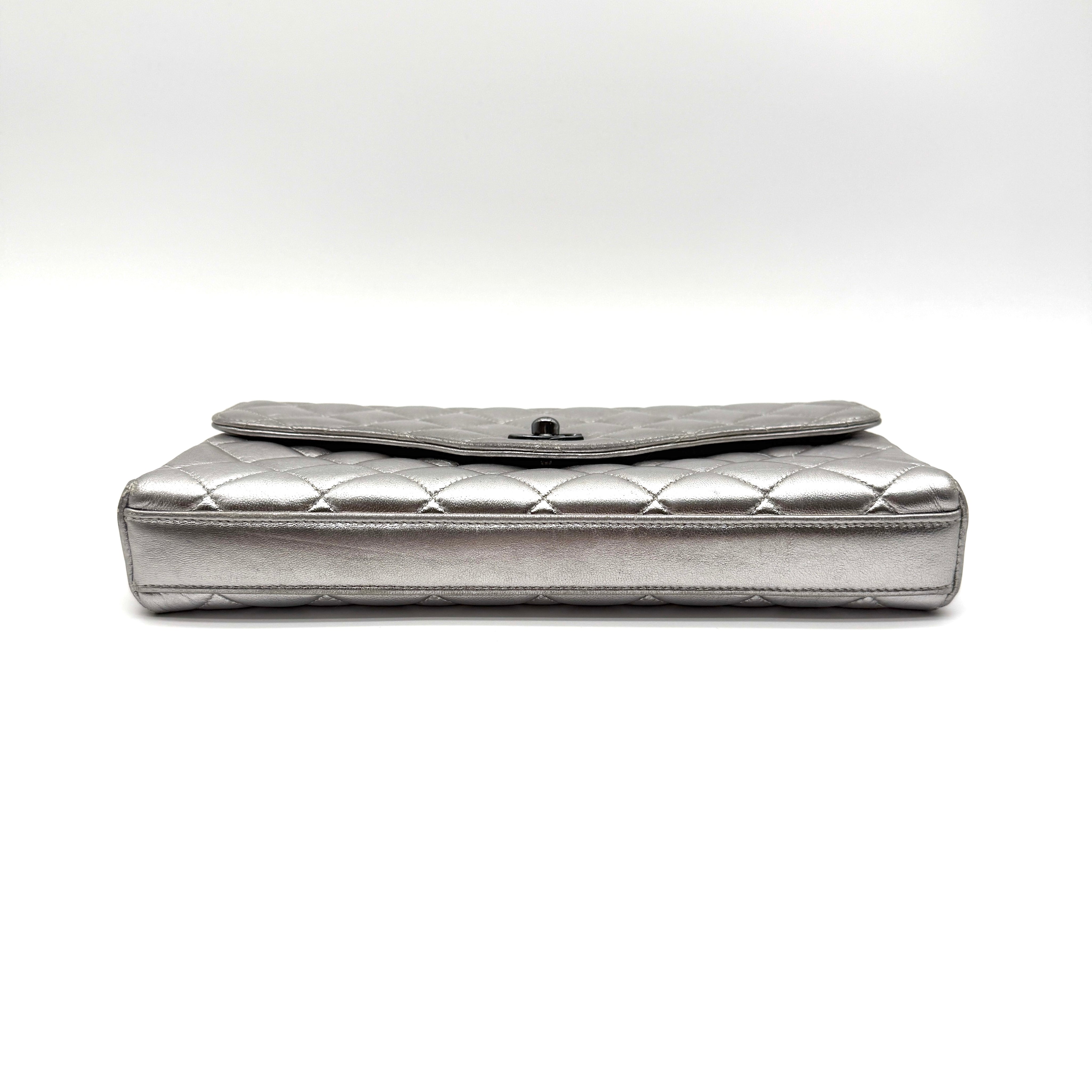 Chanel | Envelope Flap Bag | Silver Metallic Lambskin | Ruthenium Hardware