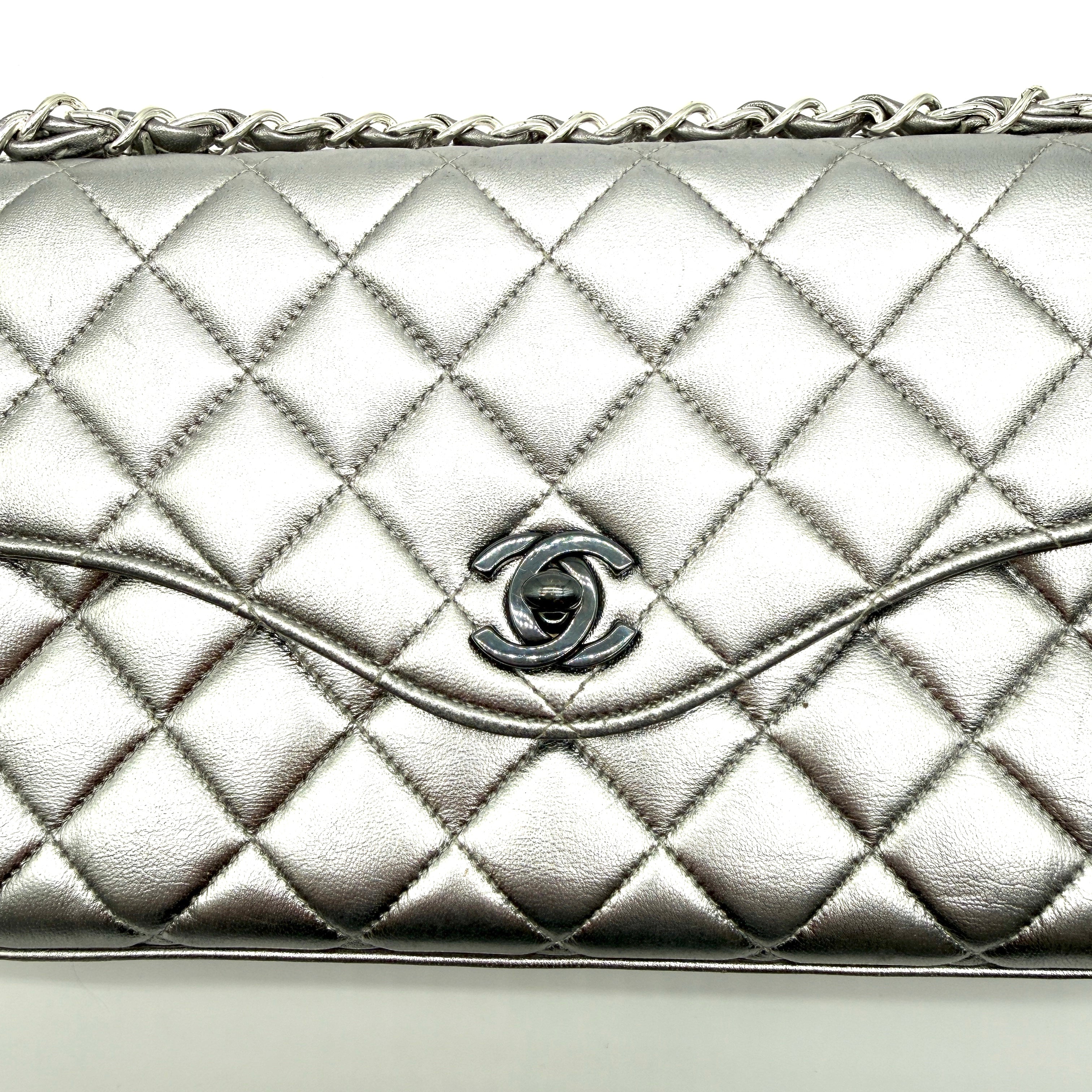 Chanel | Envelope Flap Bag | Silver Metallic Lambskin | Ruthenium Hardware